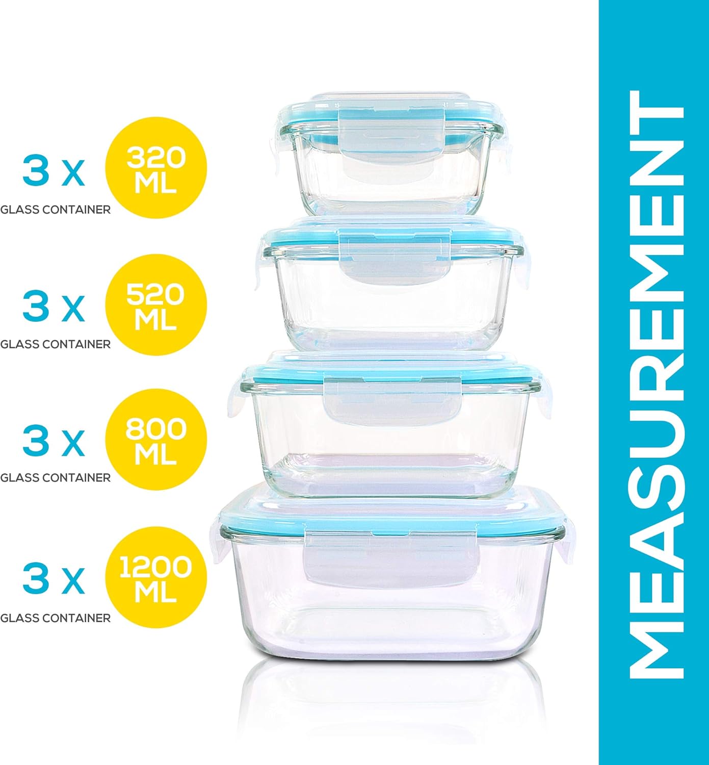 KICHLY Glass meal prep containers - Set of 24pcs (12 Containers and 12 Lids) - A...