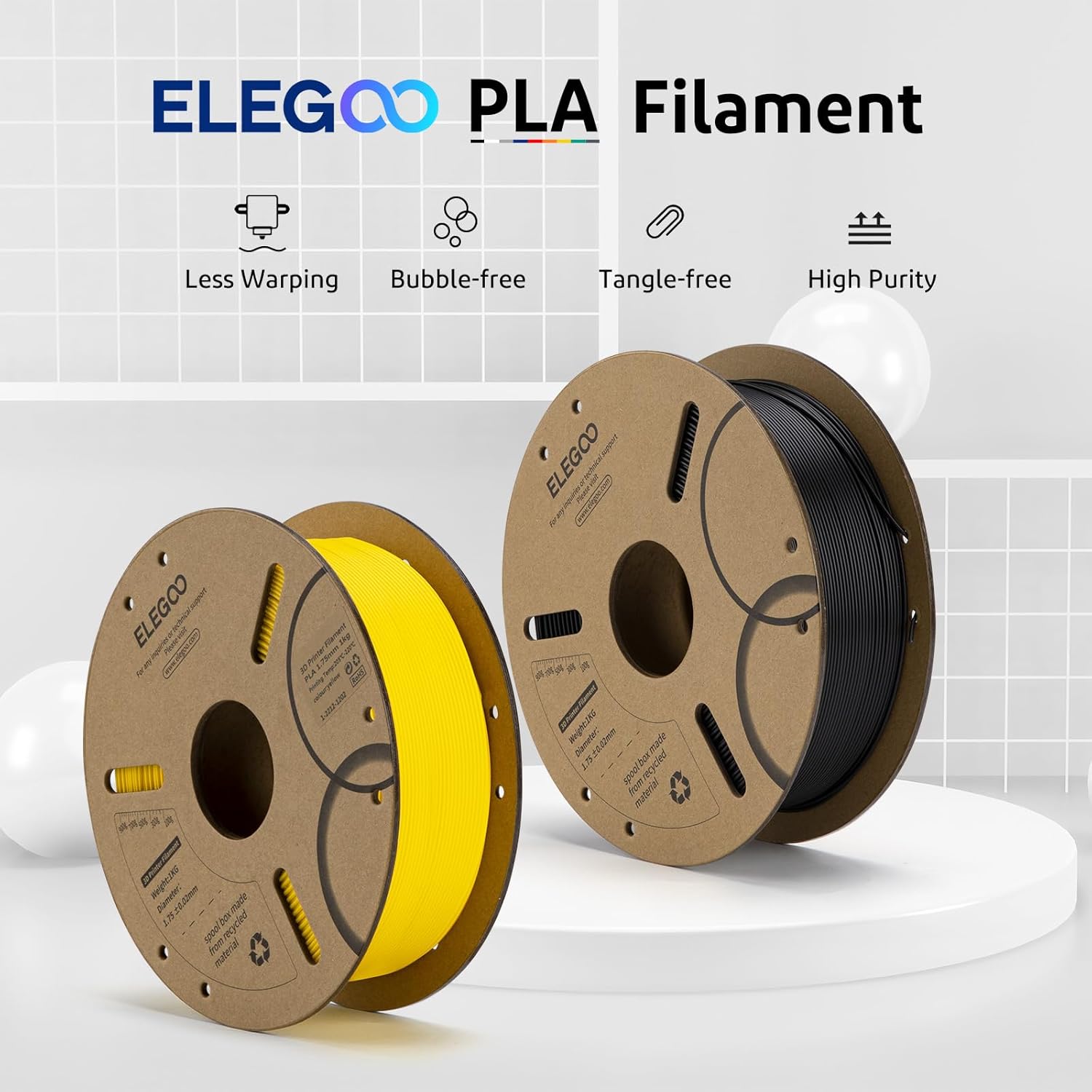 ELEGOO PLA Filament 1.75mm Black 1KG, 3D Filament Dimensional Accuracy +/- 0.02m...