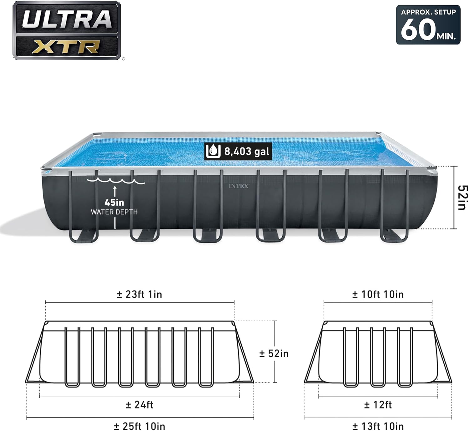 High-Quality Intex 26367EH Above Ground Swimming Pool, Durable Rectangular XTR F...