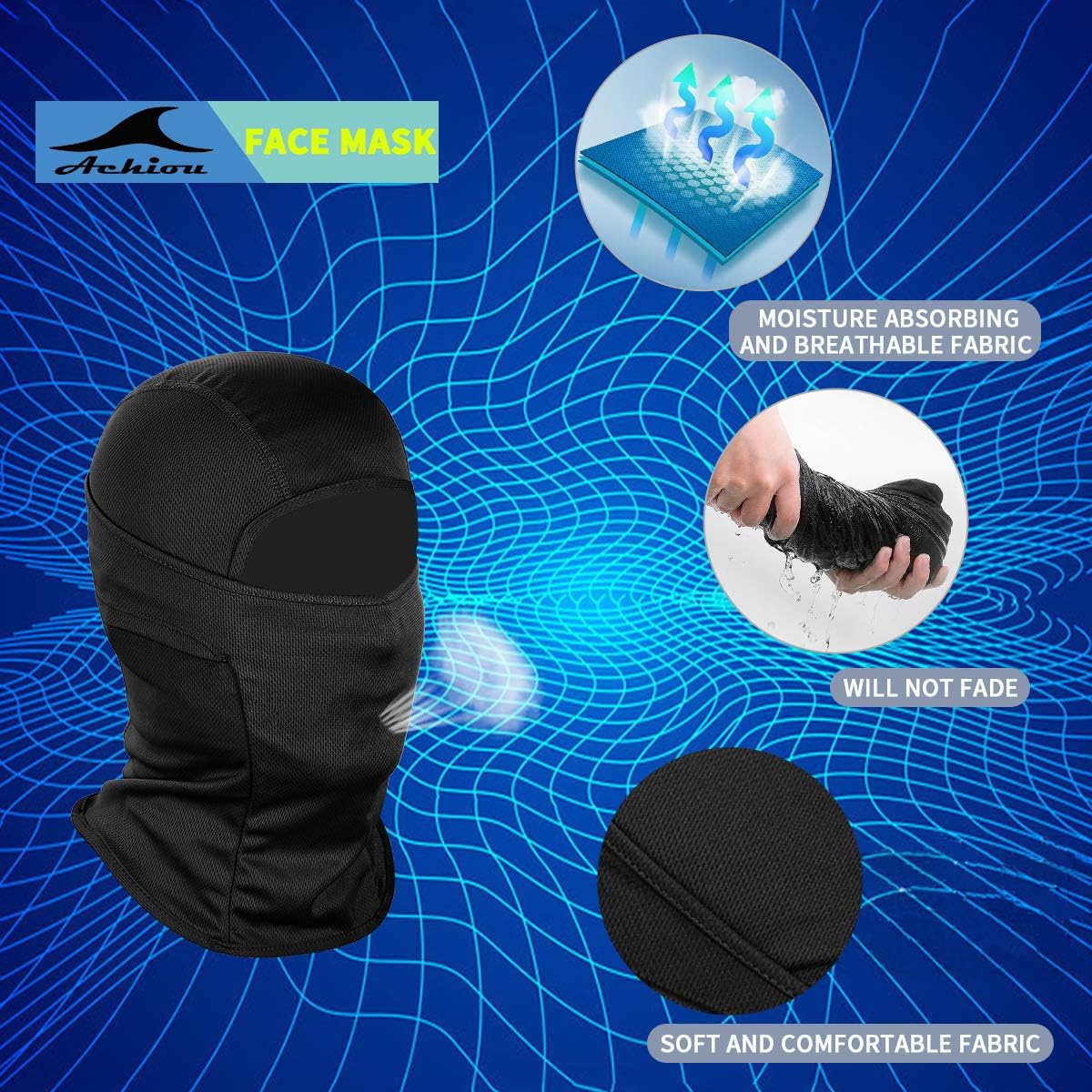 Achiou Balaclava Face Mask, Ski Mask UV Protector Lightweight for Motorcycle Cyc...