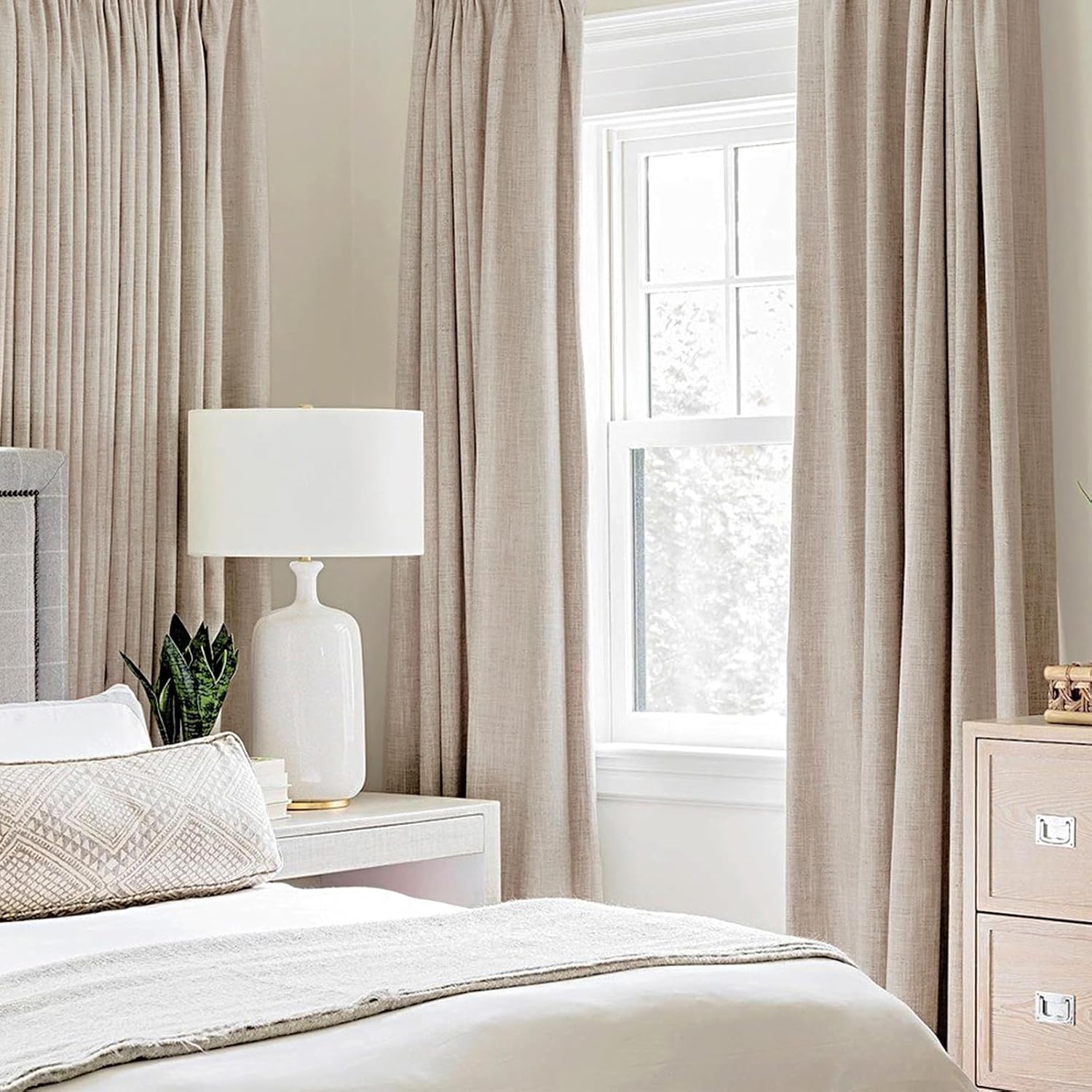 MIULEE 100% Blackout Linen Textured Curtains for Bedroom Solid Thermal Insulated...