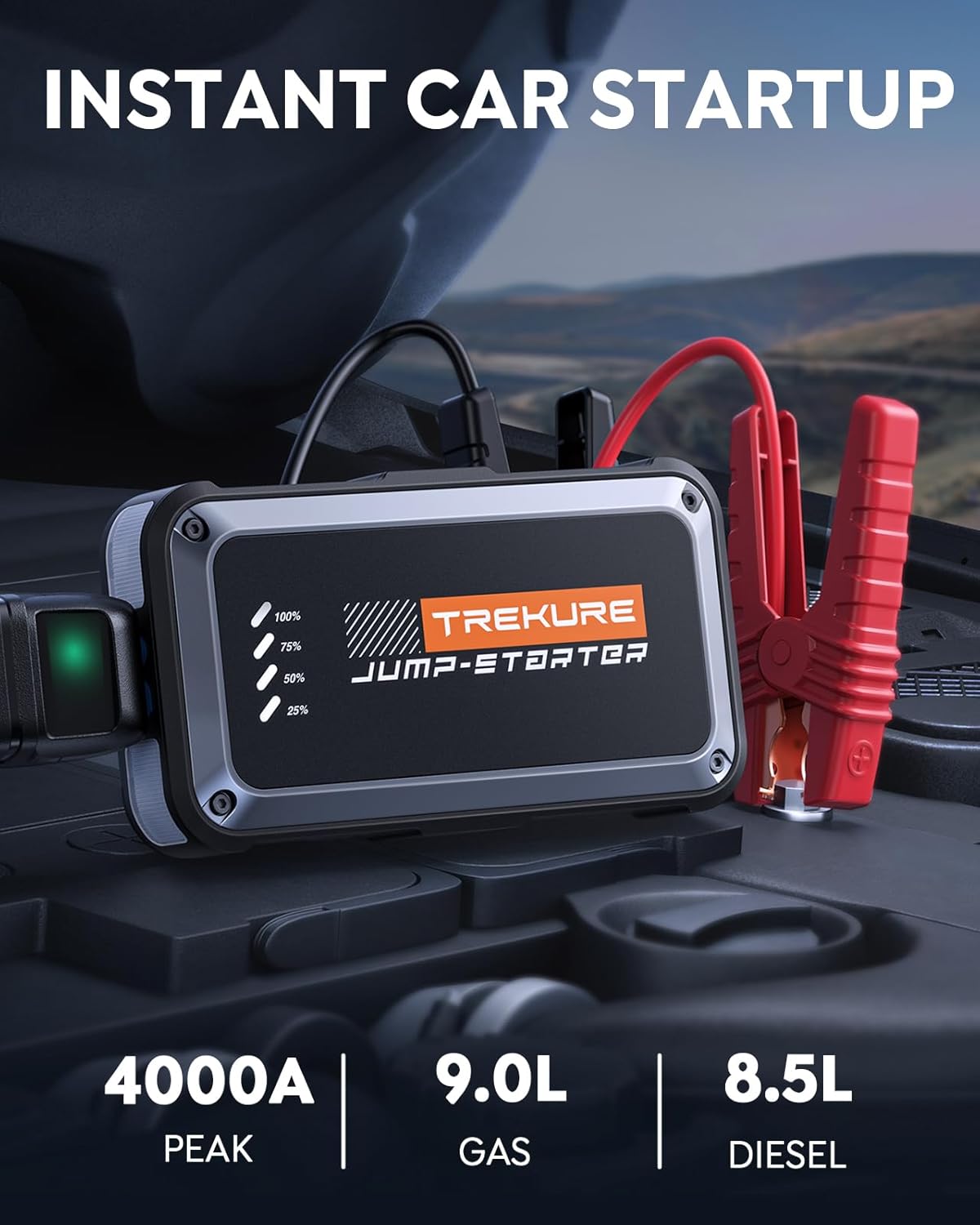 TREKURE 4000A Jump Starter Power Pack, 12V Car Battery Booster Jump Starter (up...