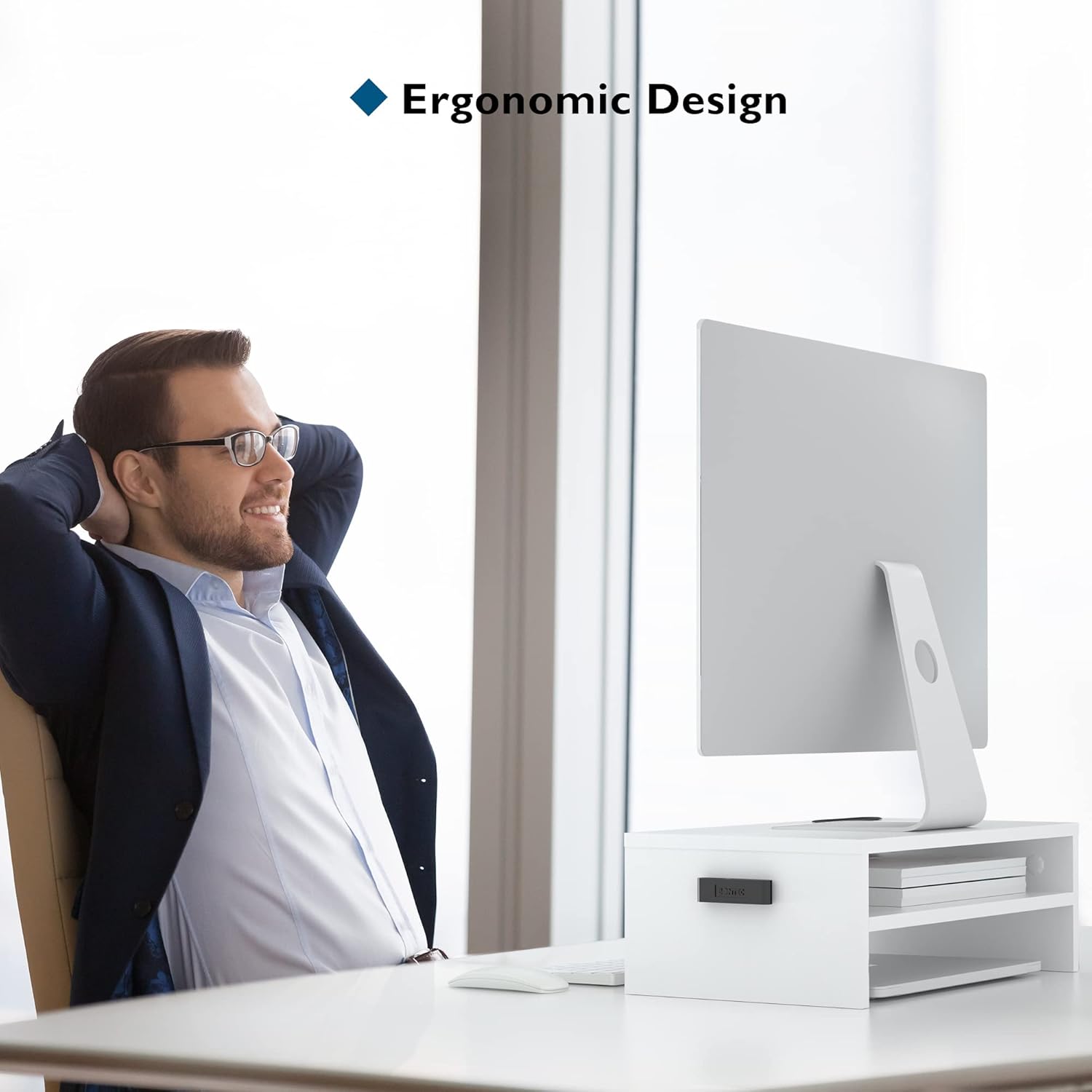 BONTEC Wood Monitor Stand Riser, Desk Monitor Stand with Smartphone Holder, Ergo...