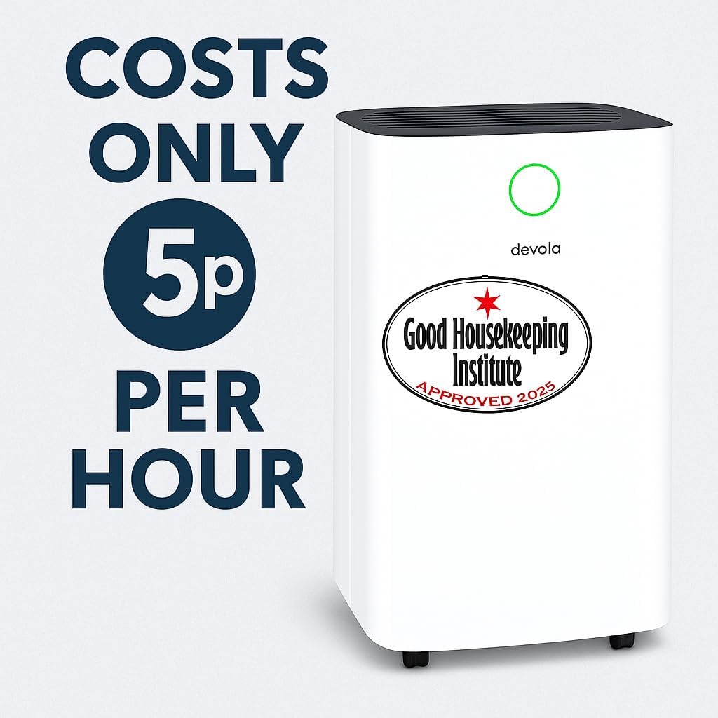Devola 12L/day Low Energy Dehumidifier, Quiet & Energy Efficient (costs less tha...