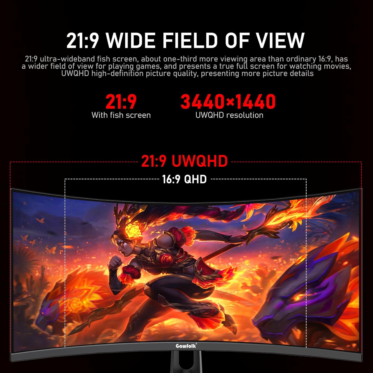 Gawfolk 34 Inch Ultrawide Curved 180Hz Gaming Computer Monitor,1500R PC Screen 2...