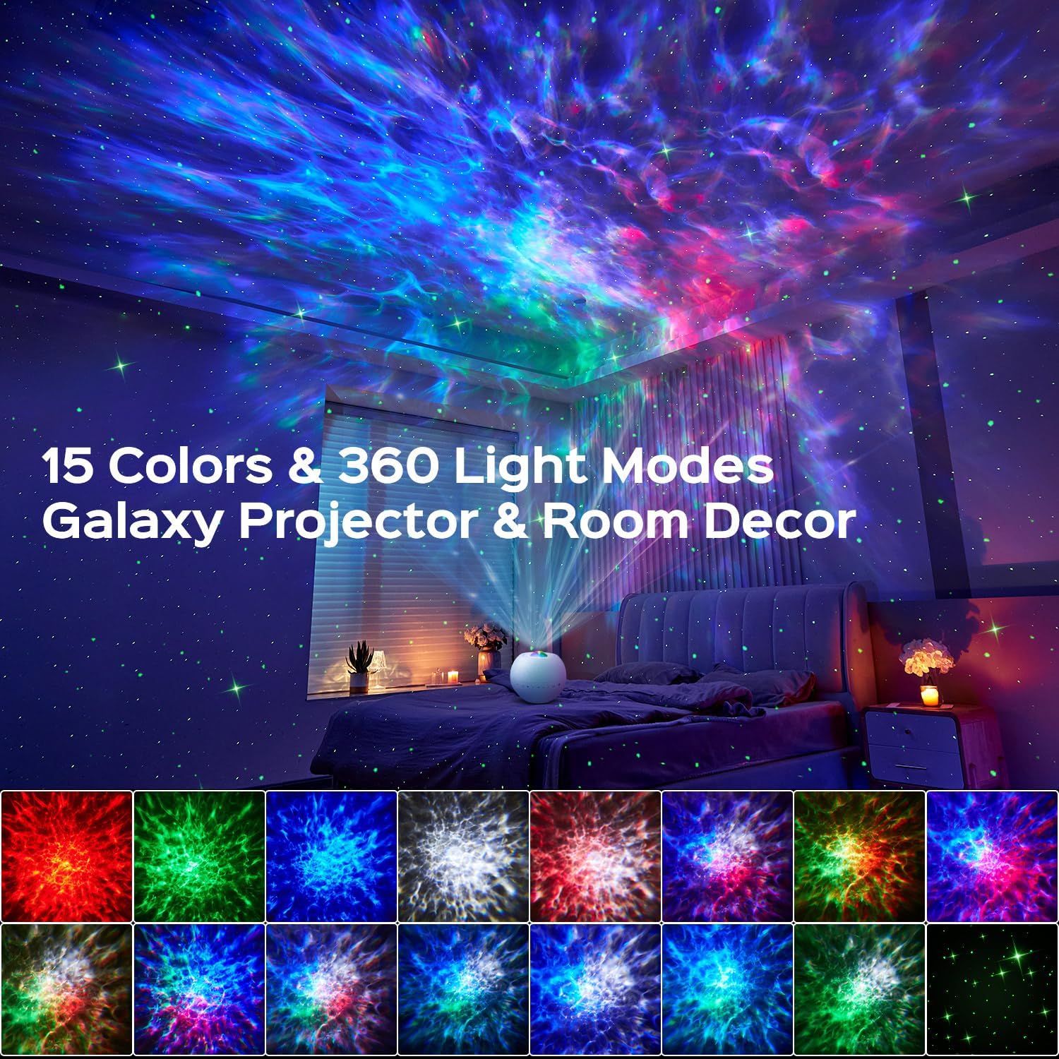 PIKOY 360 Lights+15 White Noise+Bluetooth Galaxy Projector Led Lights for Bedroo...