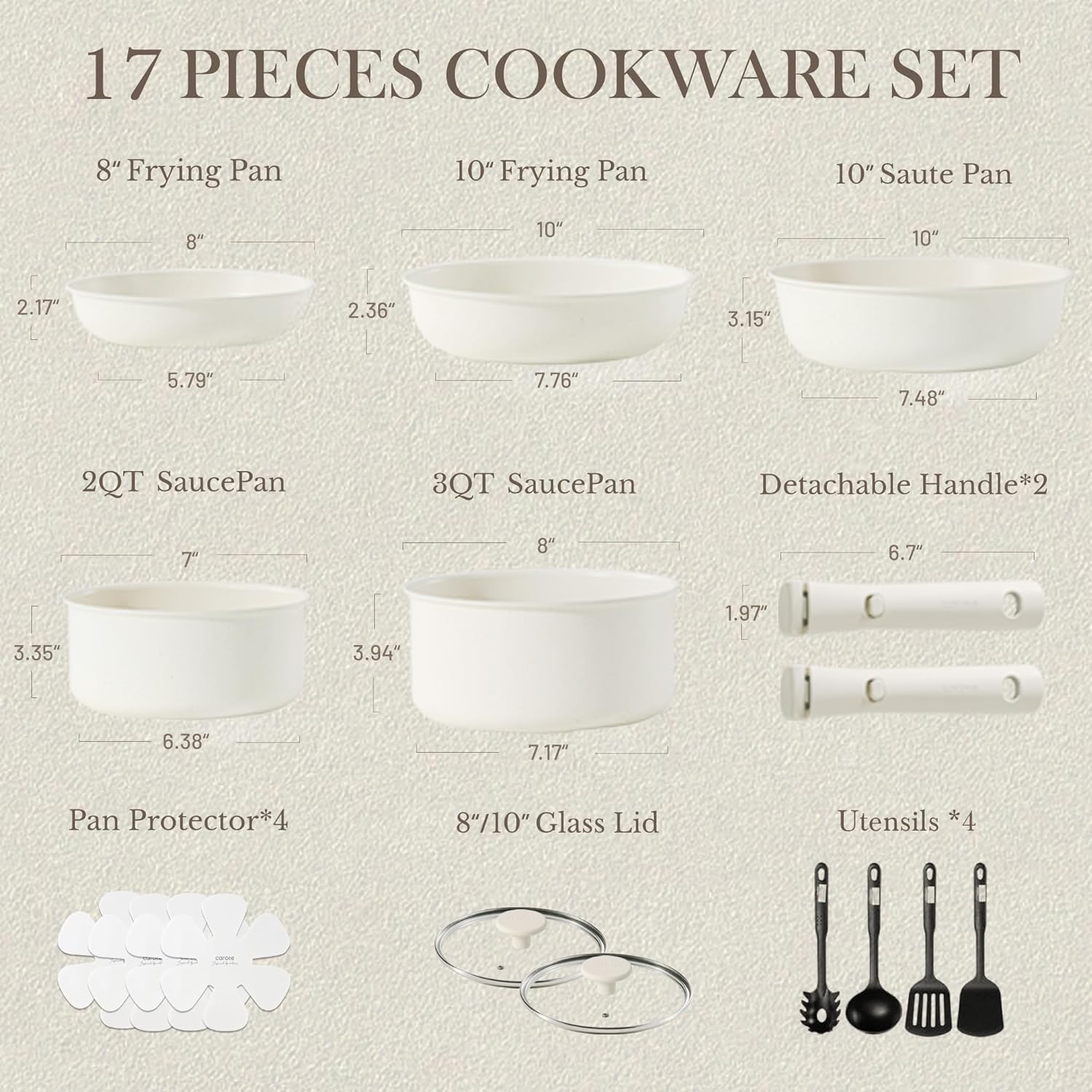 CAROTE 17pcs Pots and Pans Set, Nonstick Cookware Set Detachable Handle, Inducti...