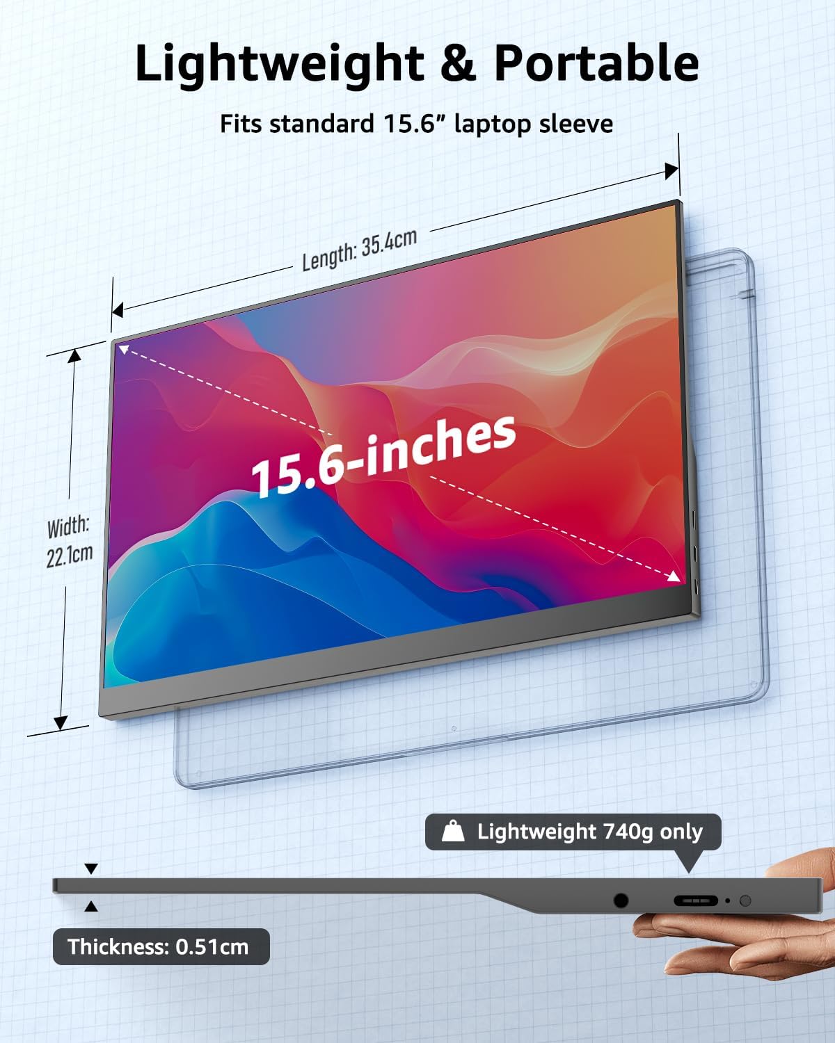 Yodoit Portable Monitor 15.6" FHD 1920x1080P IPS Display | USB-C & HDMI Connecti...