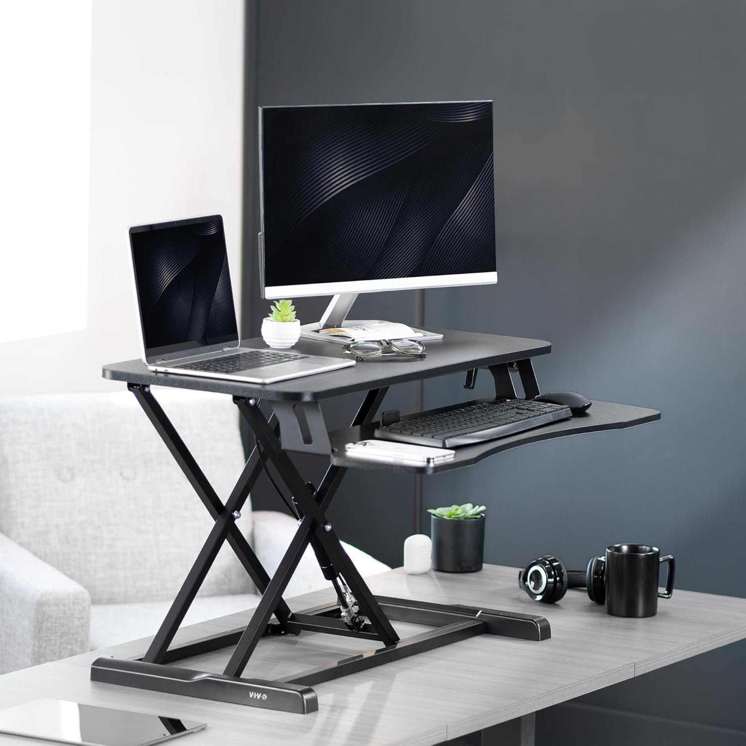 VIVO 32 inch Desk Converter, K Series, Height Adjustable Sit to Stand Riser, Dua...