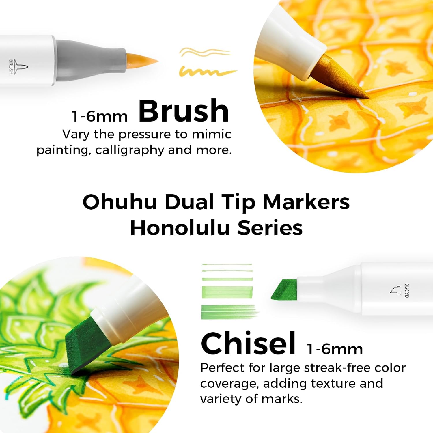 Ohuhu 72 Colour Art Markers Set, Dual Tip, Brush & Chisel Sketch Marker for Arti...