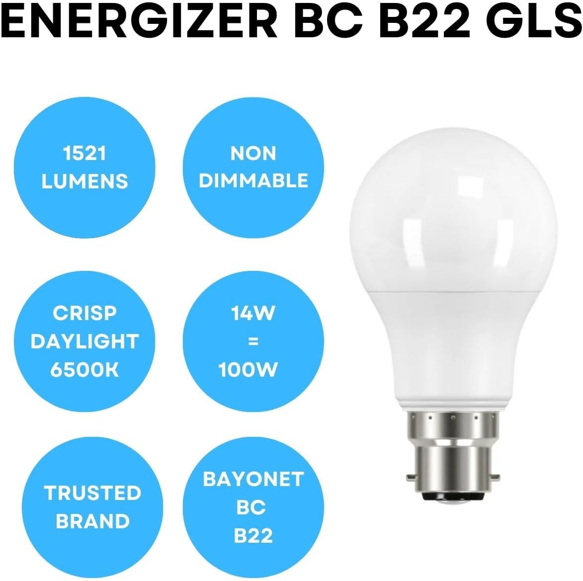 Energizer 100w Equivalent Bayonet Light Bulb - 6500k / Daylight BC/ B22 LED Bulb...