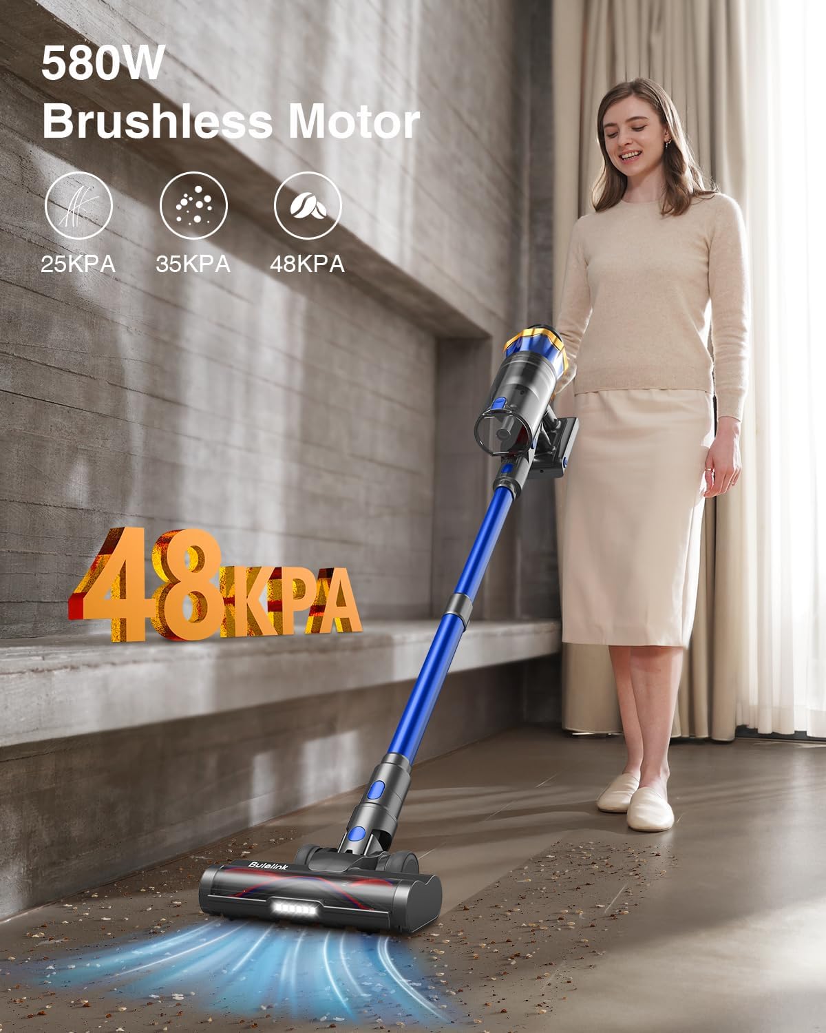 580W Cordless Vacuum Cleaner, High-Performance Vacuum Cleaner for Home, Exceptio...
