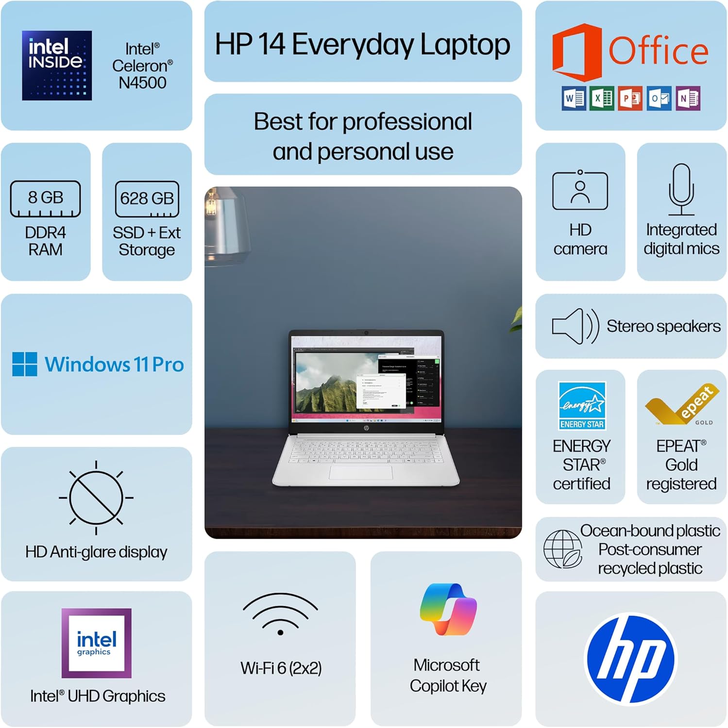 HP 14" Laptop Thin and Light for 2026 Student Business with Office Suite, Copilo...