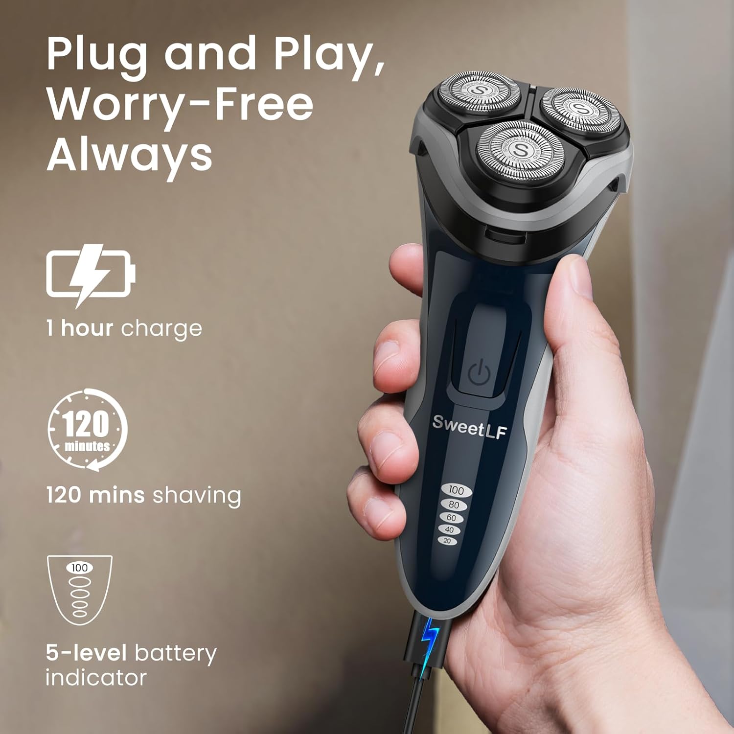 SweetLF Electric Razor for Men, 120 Min Shaving, Fast UK Adapter (1H Charging),1...