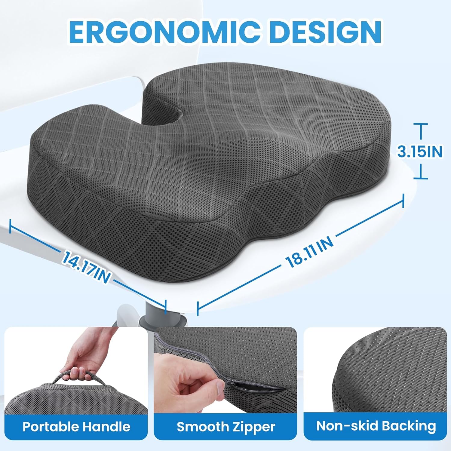 TushGuard Seat Cushion - Memory Foam Cushion for Office Chair, Car Seat, Airplan...