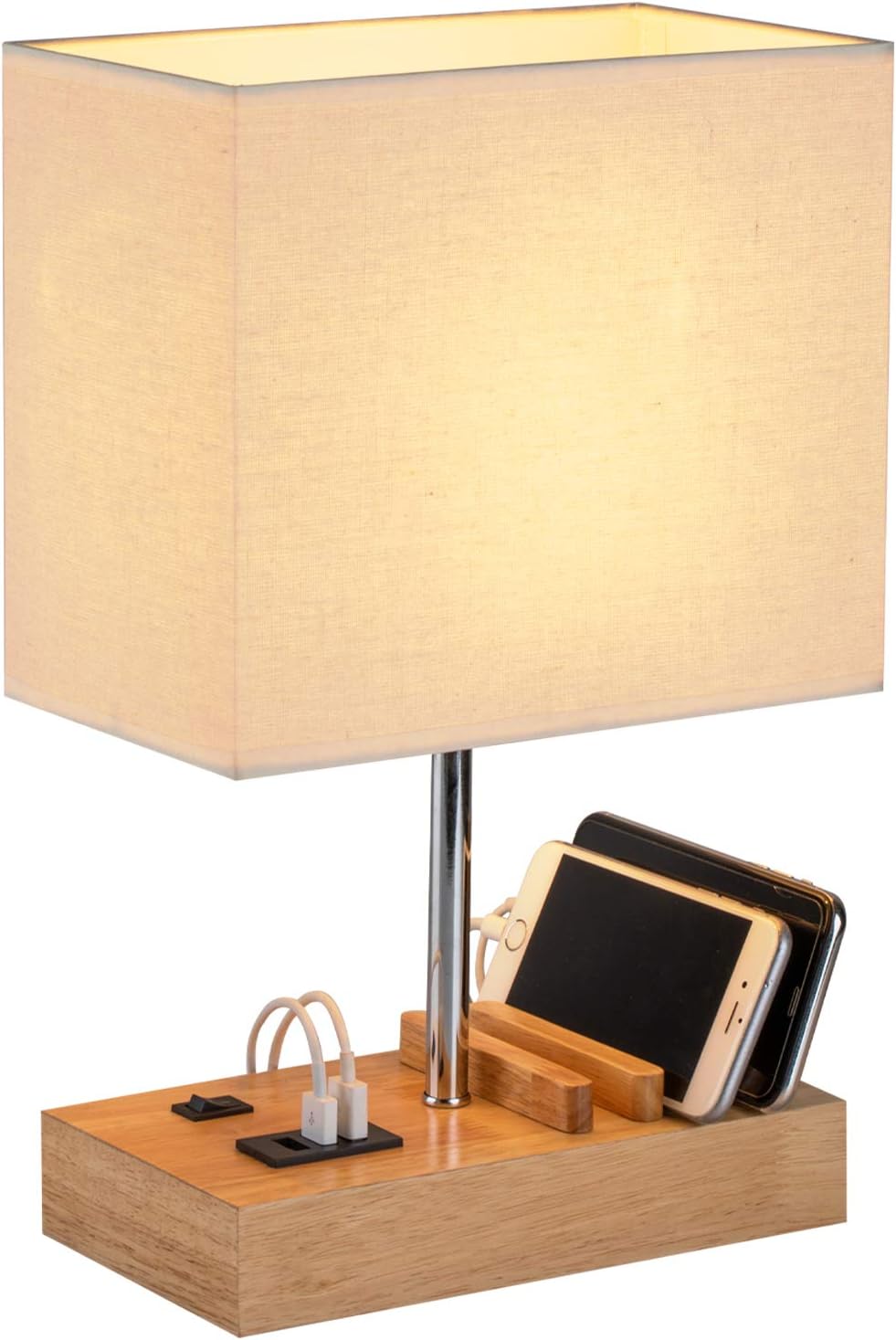 USB Bedside Table Lamp, HHome Plus Desk Lamp with 3 USB Charging Ports and Phone...