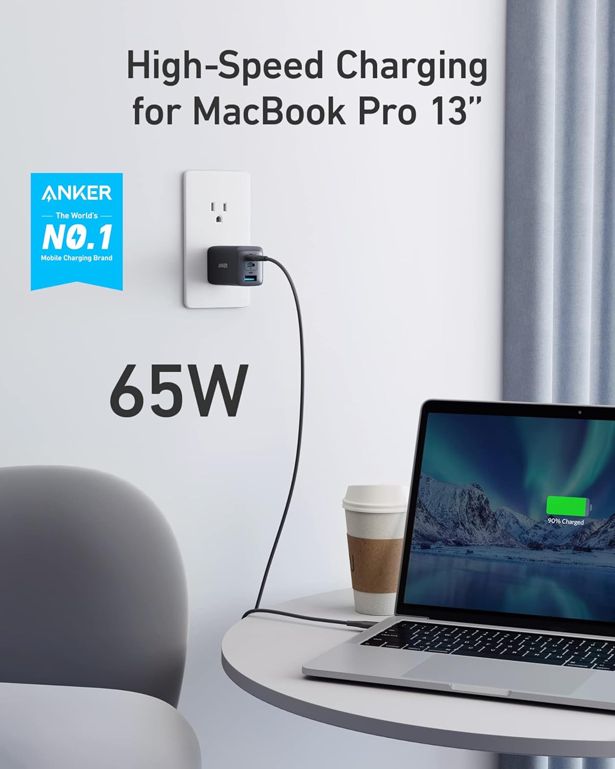 Anker Charger, 65W 3-Port Fast Compact Foldable USB C Charger Block for MacBook...