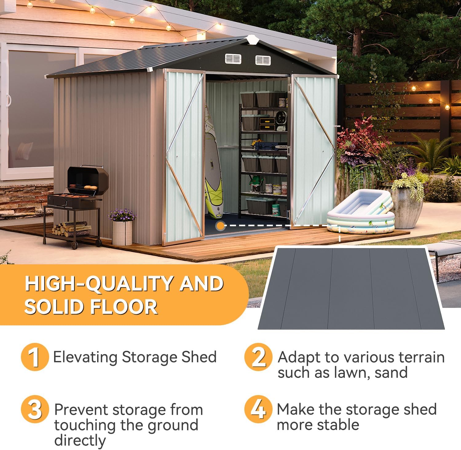 Aoxun 8x6FT Shed, Special Outdoor Storage Solution with Floor, Innovative Galvan...