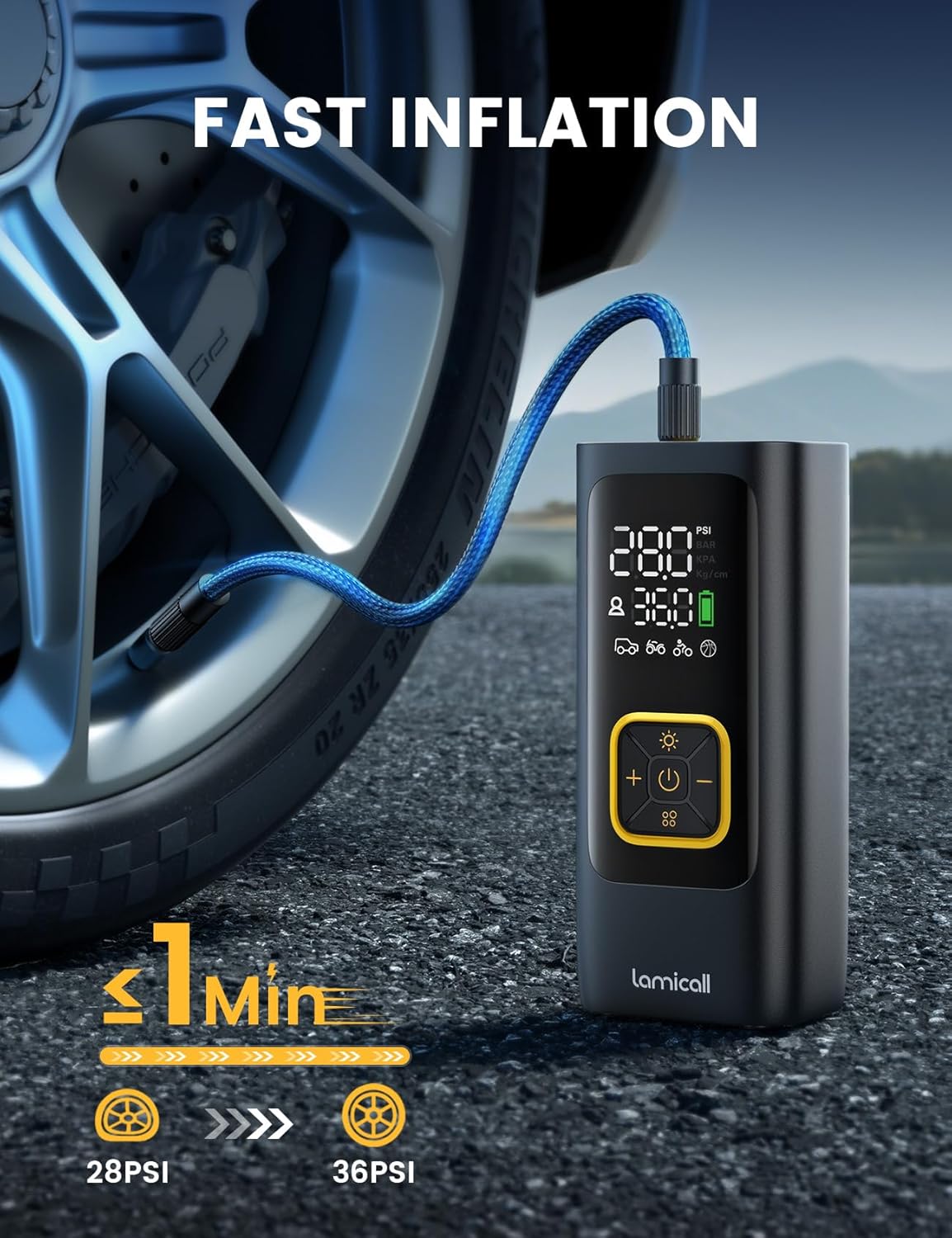 Lamicall Tyre Inflator, Special Cordless Compressor with High-Capacity Battery,...