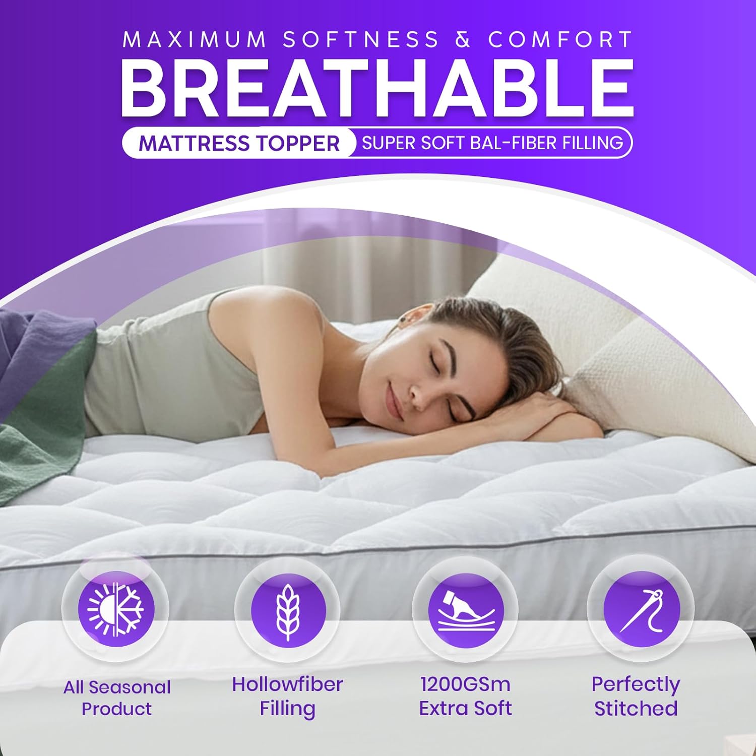 Linens World Mattress Topper Double Bed 10cm Thick, Quilted Super Soft Microfibe...