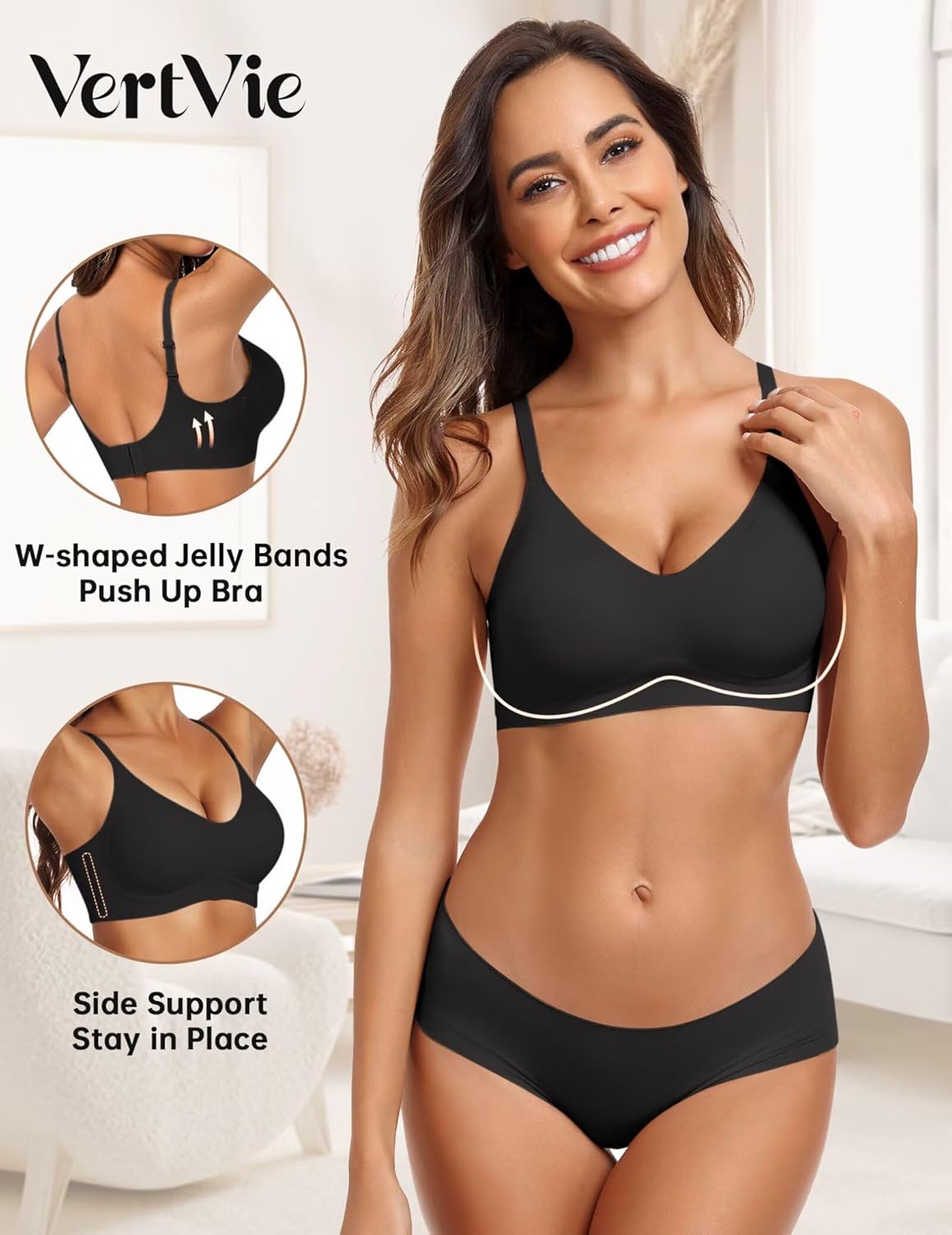 Vertvie Womens Seamless Jelly Bras No Underwire Comfort Push Up Bras Buttery Sof...