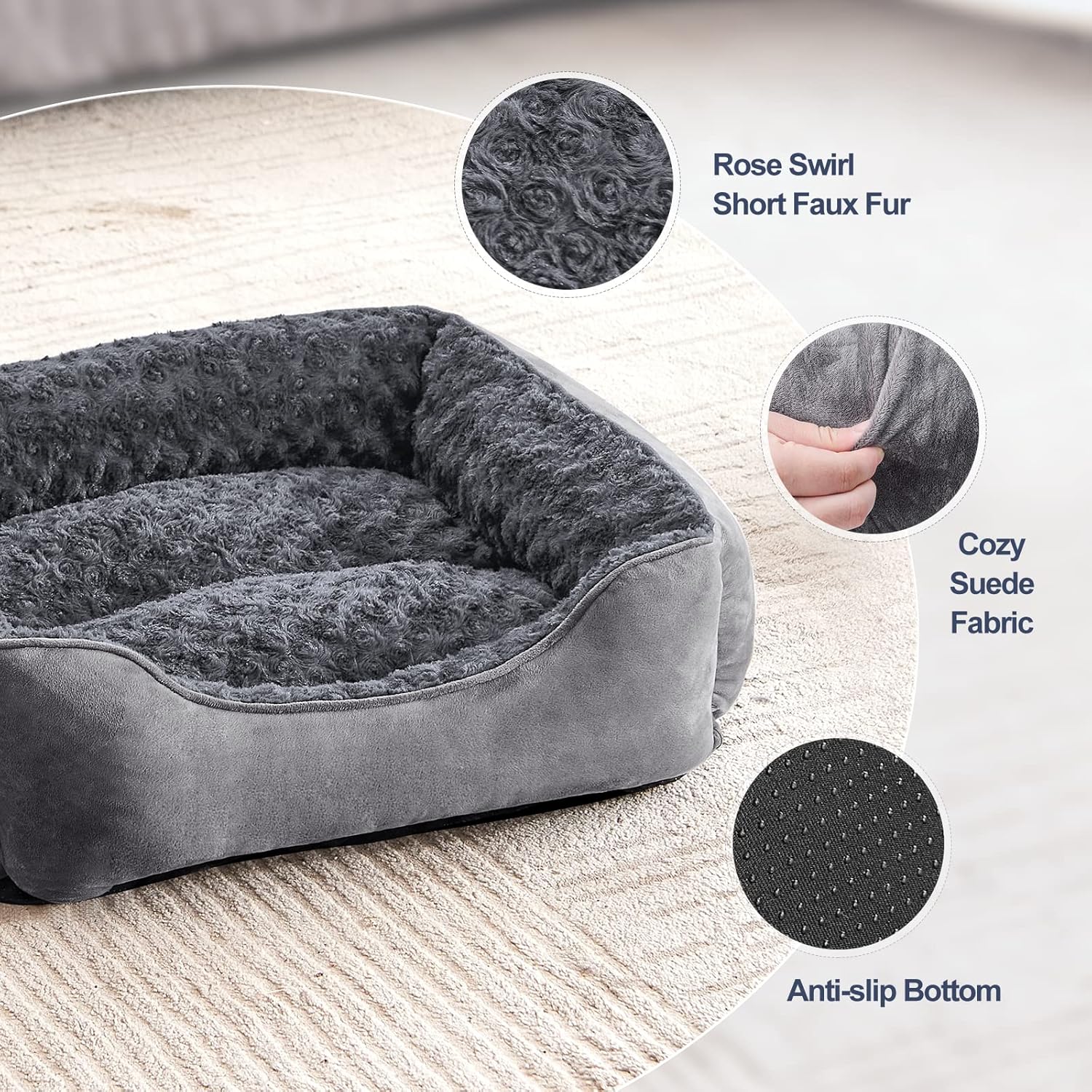 JOEJOY Dog Bed Medium - Washable Rectangle Dog Beds, Anti-Anxiety, Soft Plush No...
