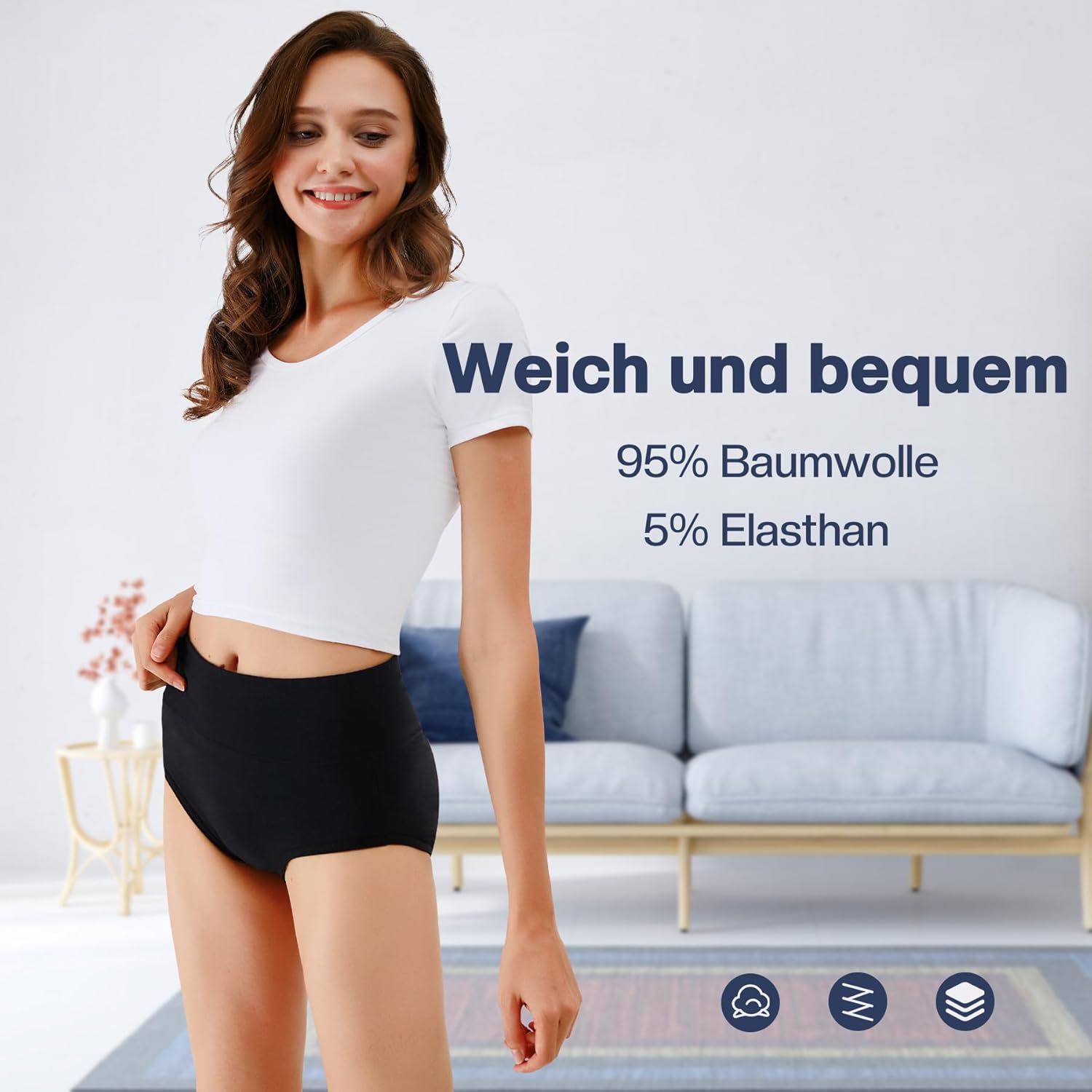 Underwear Women High Waisted Knickers for Women 5 Pack Ladies Full Briefs Soft C...