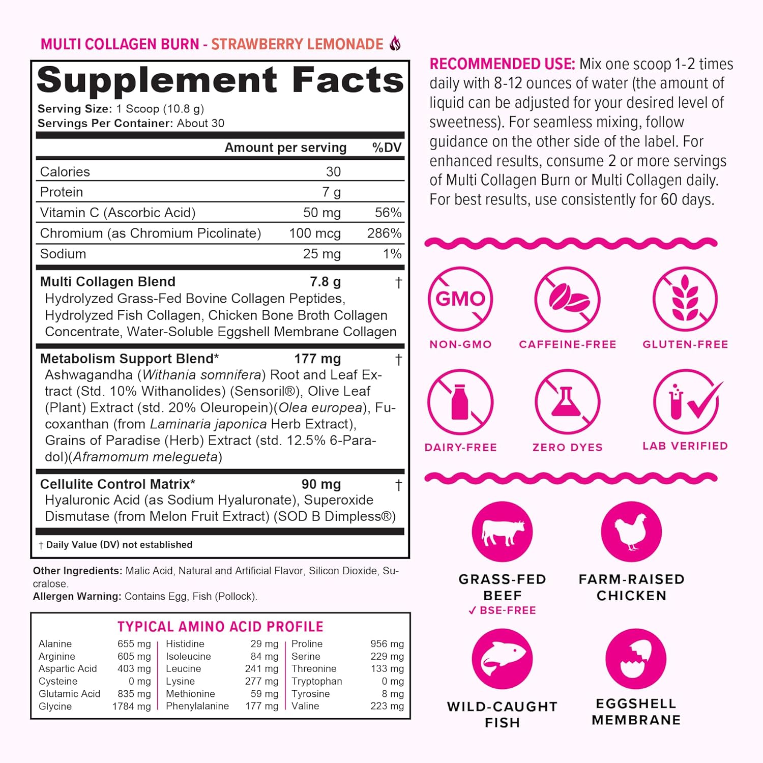 Multi Collagen Burn: Hydrolyzed Protein Peptides with Hyaluronic Acid, Vitamin C...