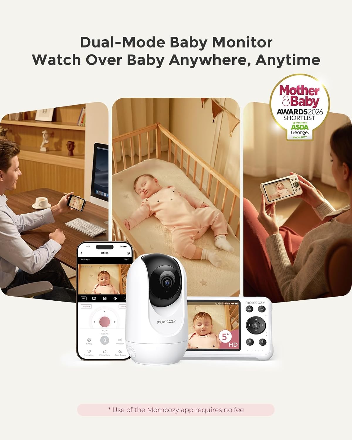 Momcozy Smart WiFi Baby Monitor with Camera and Audio, 5" 1080P Screen with Wall...