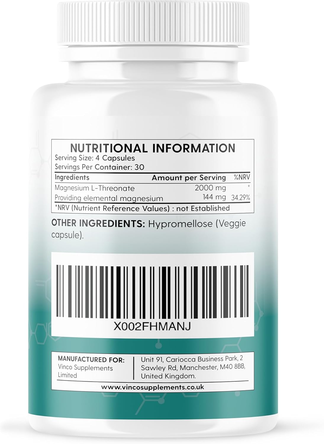 Vinco Magnesium L-Threonate Supplement - 120 High Strength Magnesium L Threonate...