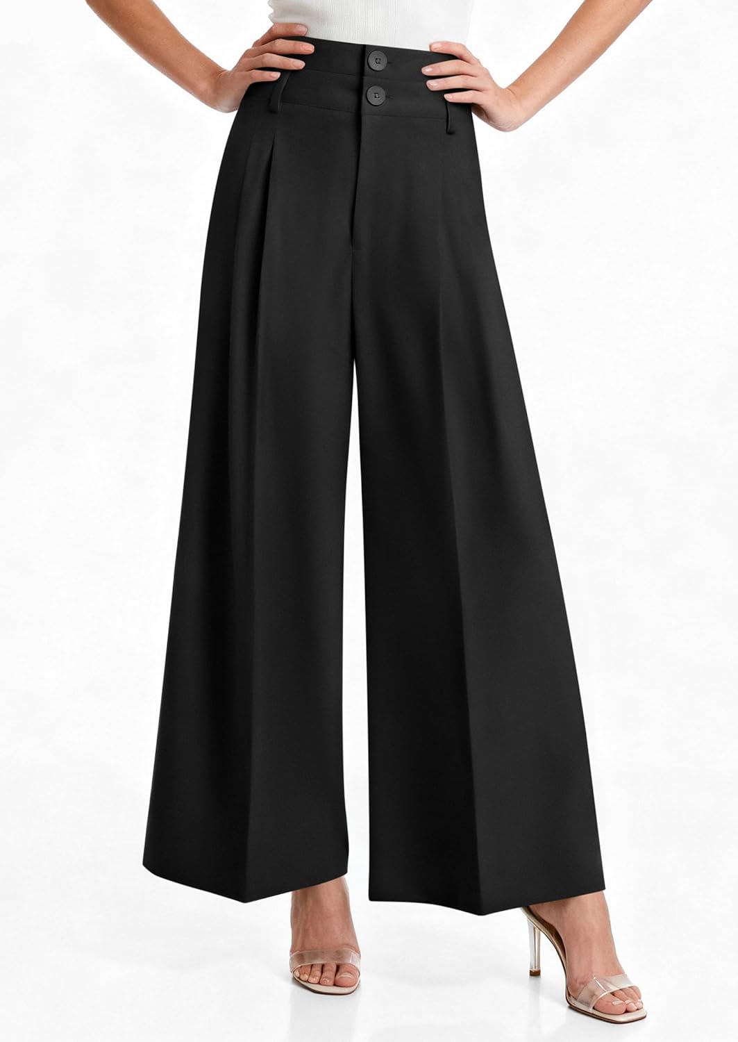 PRETTYGARDEN Womens Spring Wide Leg Palazzo Pants 2026 Trendy Loose Button High...