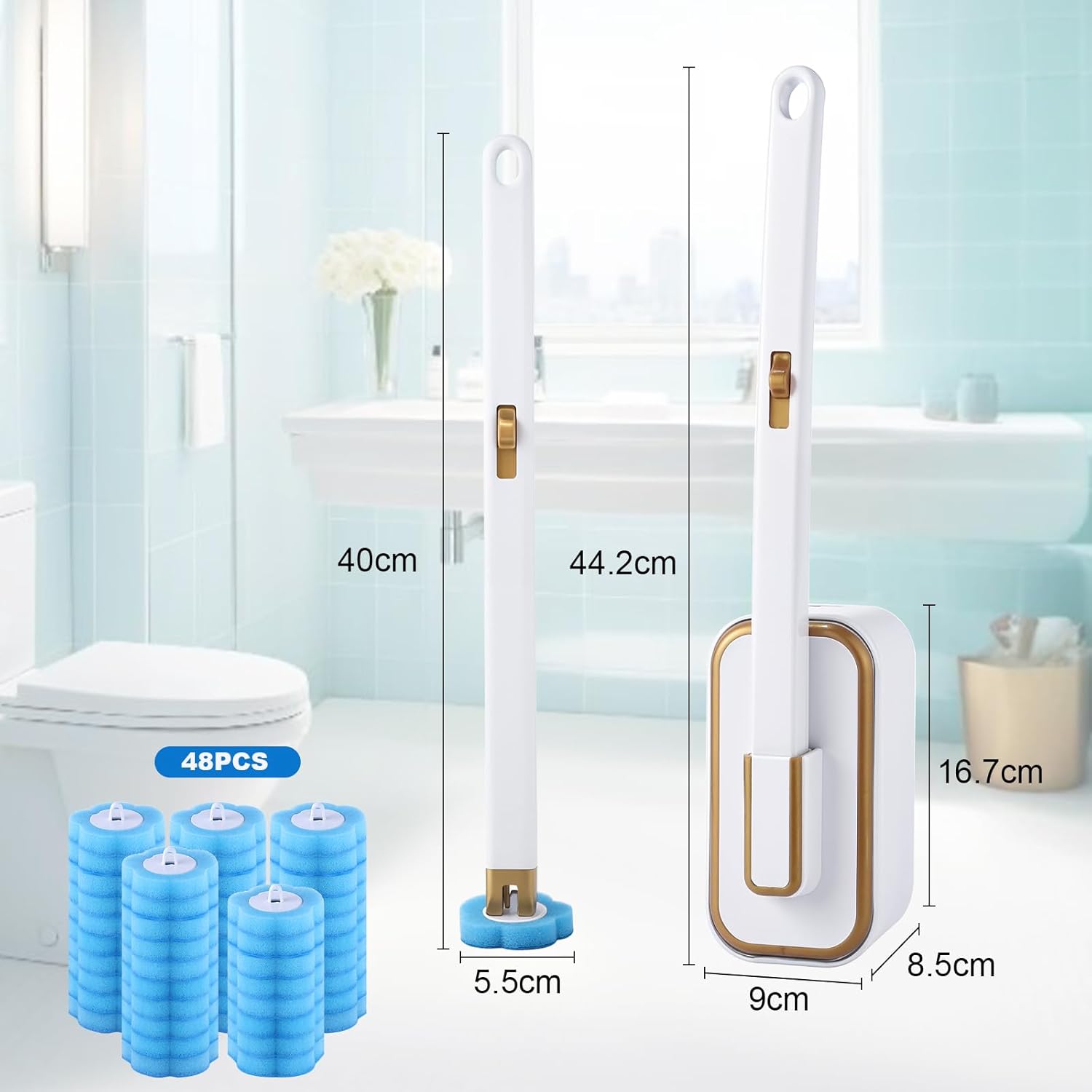High-Quality Disposable Toilet Brush, Convenient Toilet Cleaning Brush with 48 R...