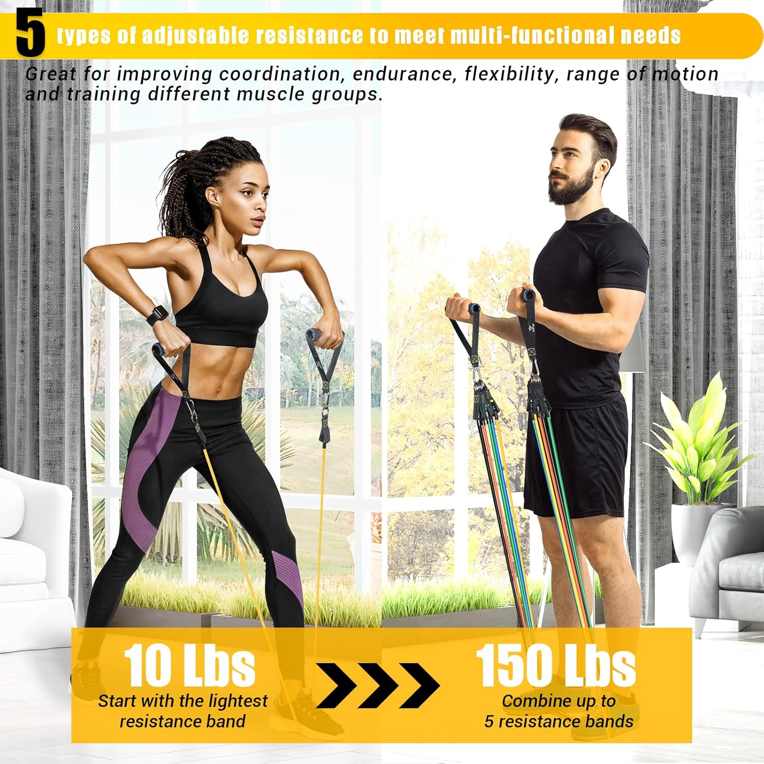 COFOF Resistance Bands Set with Handles, Exercise Bands Stackable up to 150lbs,...