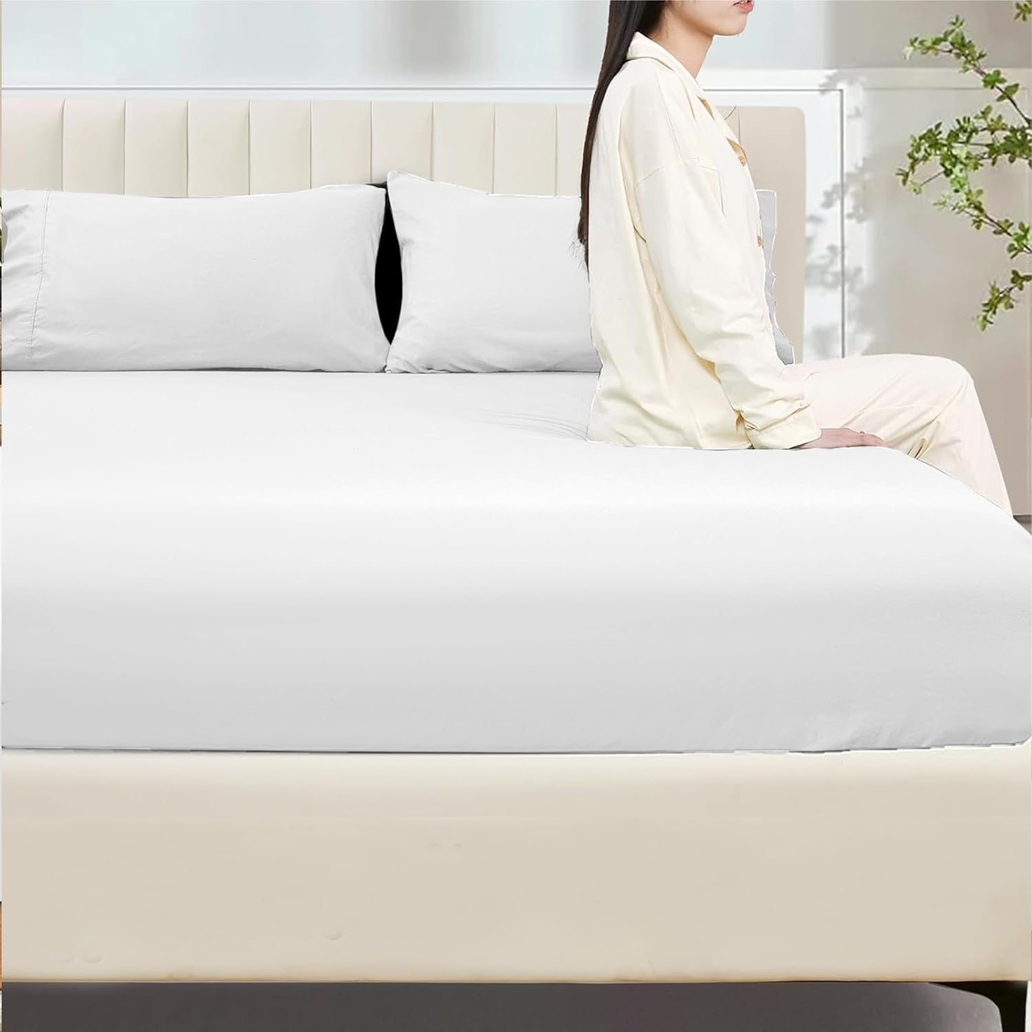 Double Fitted Sheet 100% Egyptian Cotton 300TC Hotel Quality 30 cm White Fitted...