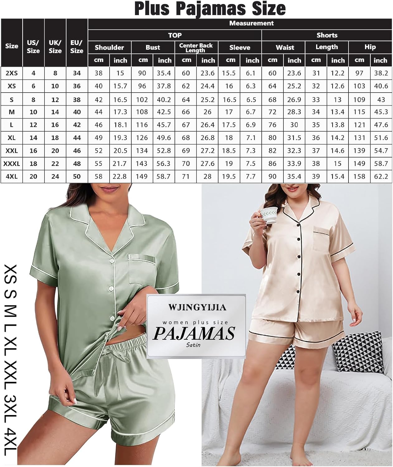 4Pcs Womens Satin Silky Pajama Sets Short Sleeve Shirt XS-4XL Floral Pajamas Set...