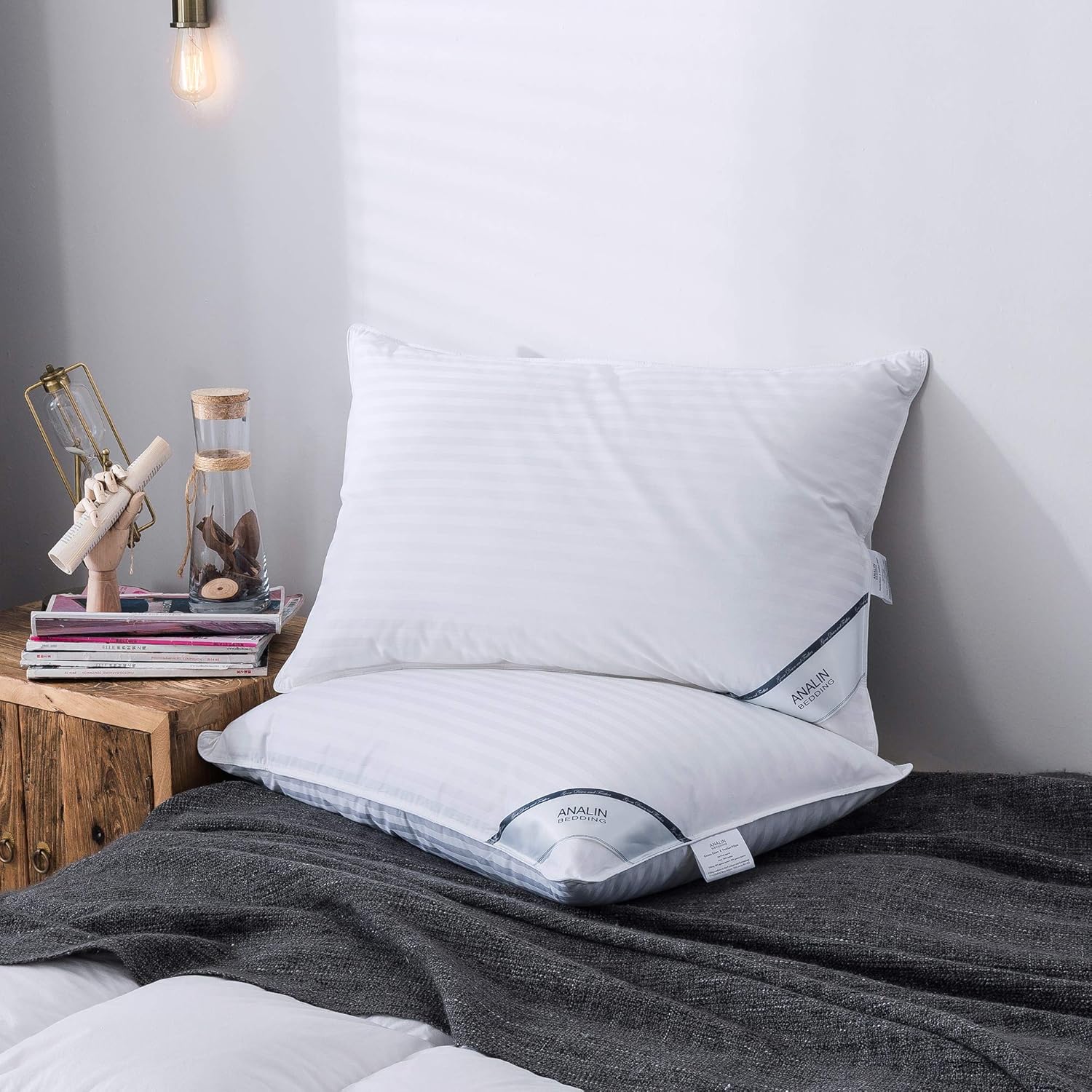 2 pack Goose Feather Down Pillows, 100% Cotton Shell, Non-allergenic & Anti dust...