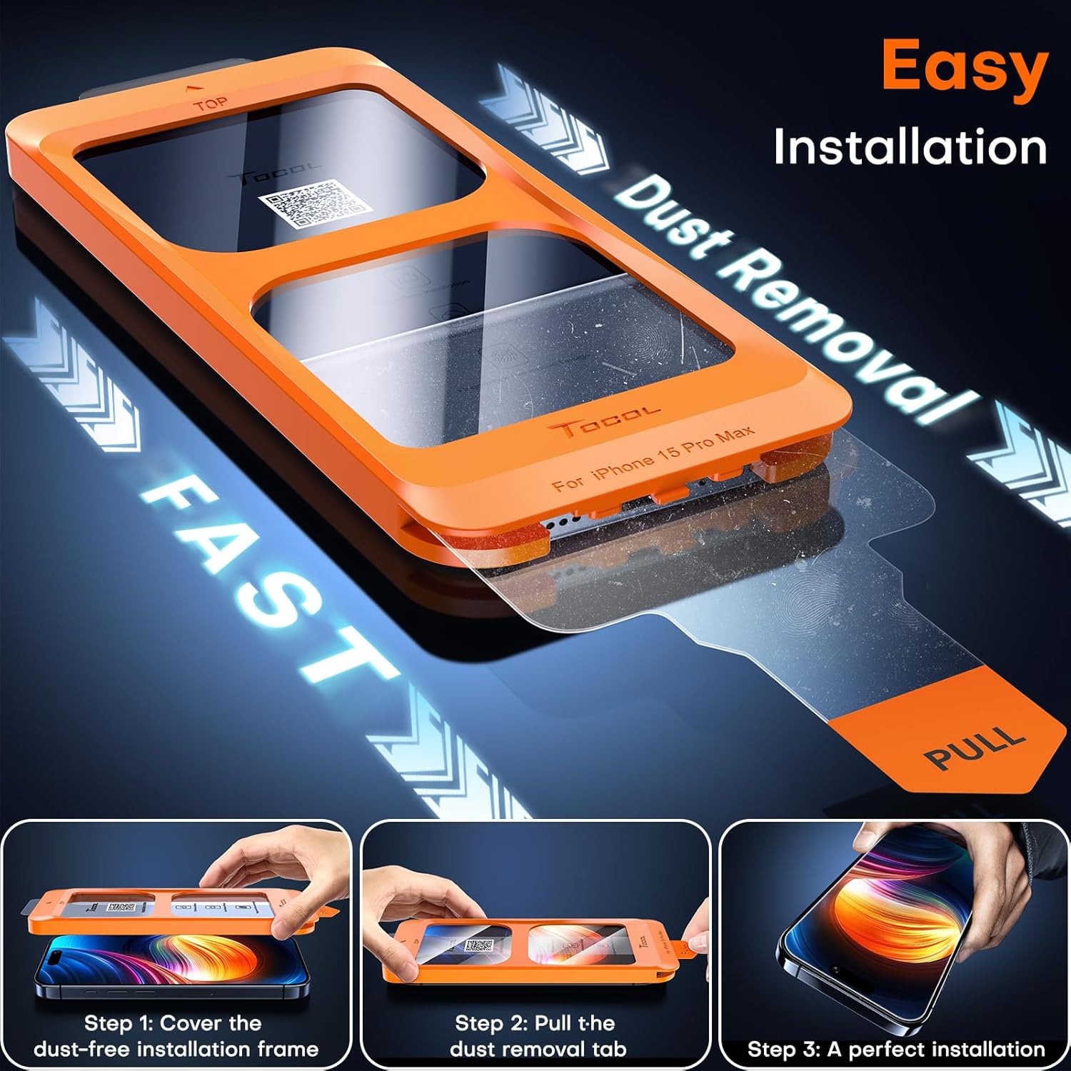 TOCOL for iPhone 15 Pro Max Screen Protector 9H Hardness Military Grade Shatterp...