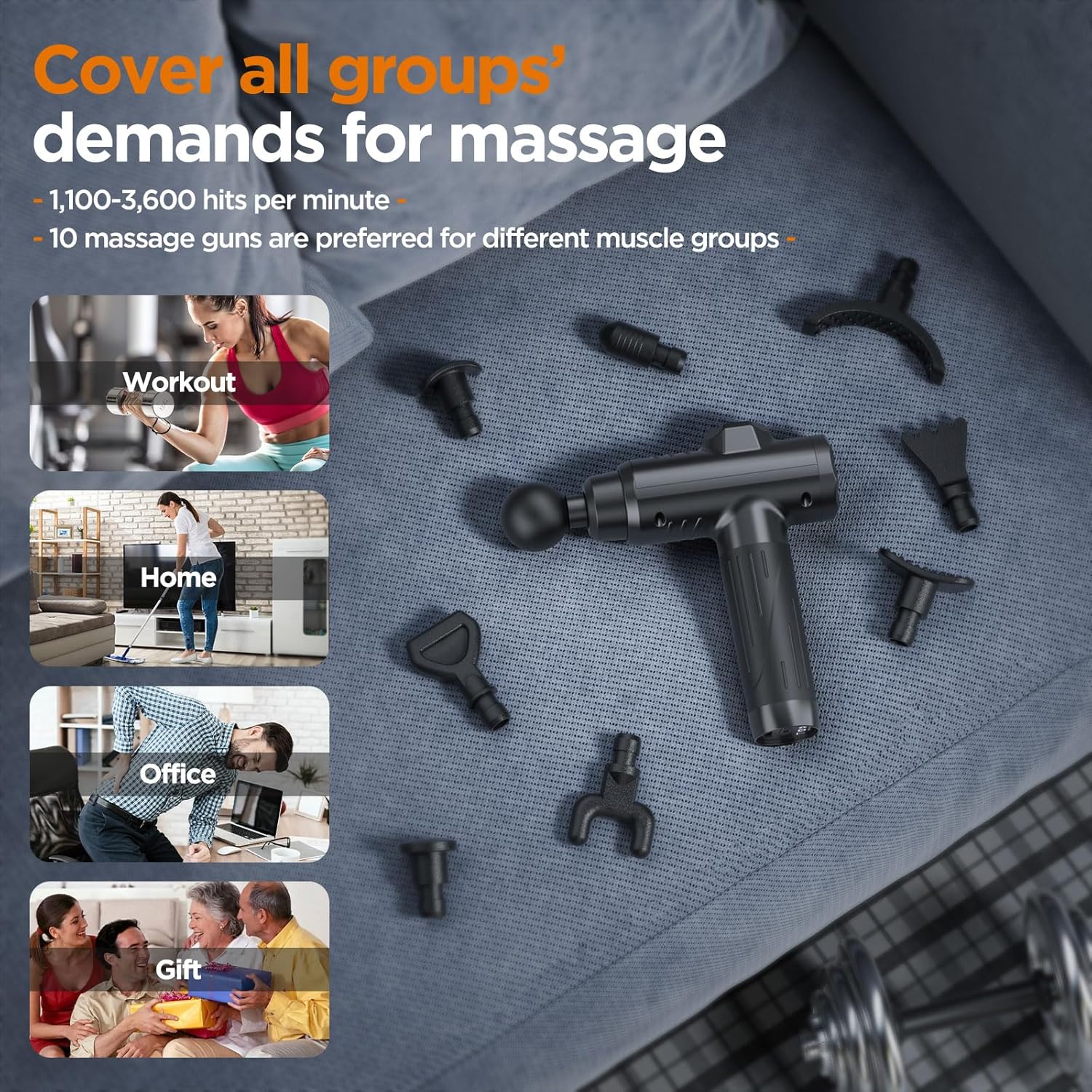Massage Gun Deep Tissue, Portable Muscle Massage Device with 10 Massage Heads, 2...