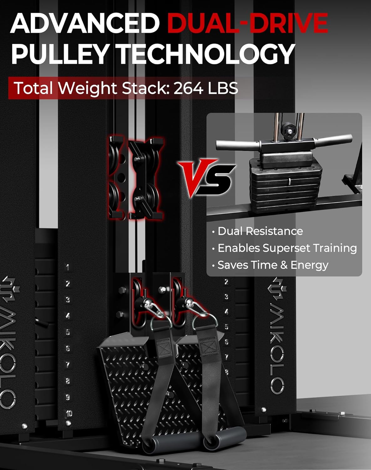 Mikolo Smith Machine with Weight Stack, Power Cage Home Gym System with LAT Pull...