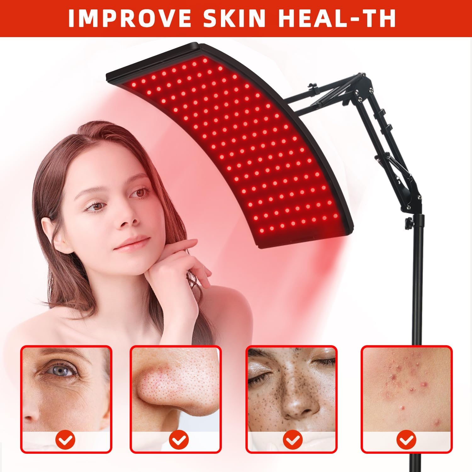 Red Light Therapy for Face and Body, Red Infrared Light Therapy Lamp with Stand...