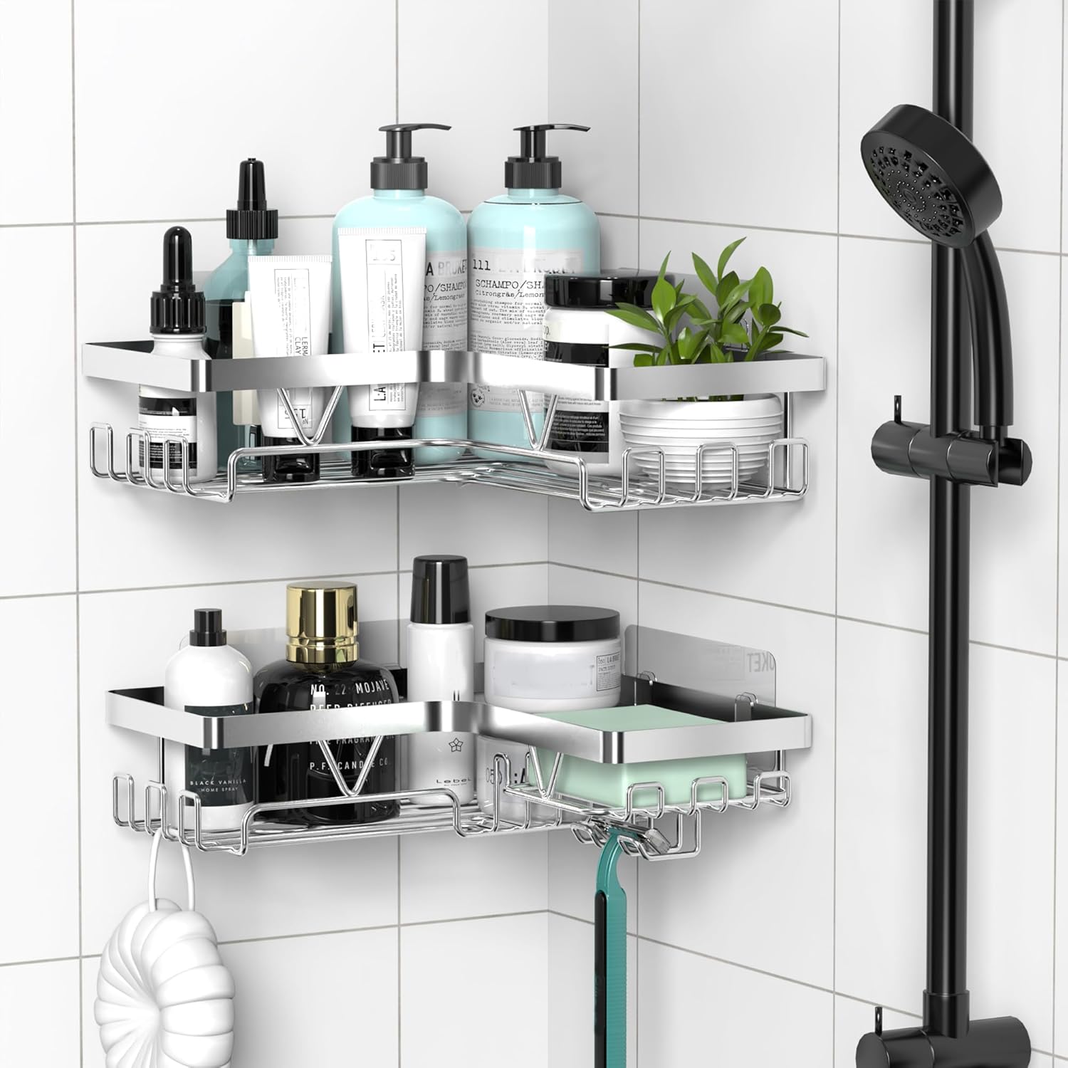 KEGII Corner Shower Caddy - Shower Organiser No Drilling Shower Shelf Adhesive S...