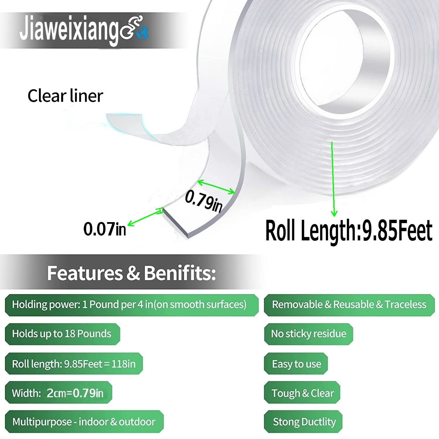 Double Sided Mounting Tape Heavy Duty, Clear Multipurpose Removable Sticky Strip...