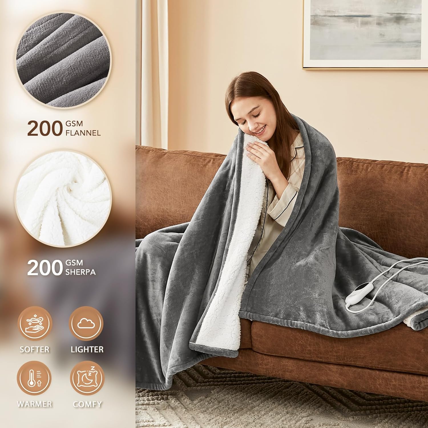 Homemate Heated Blanket Electric Throw - 50"x60" Heating Blanket Throw 1/2/4/6/8...