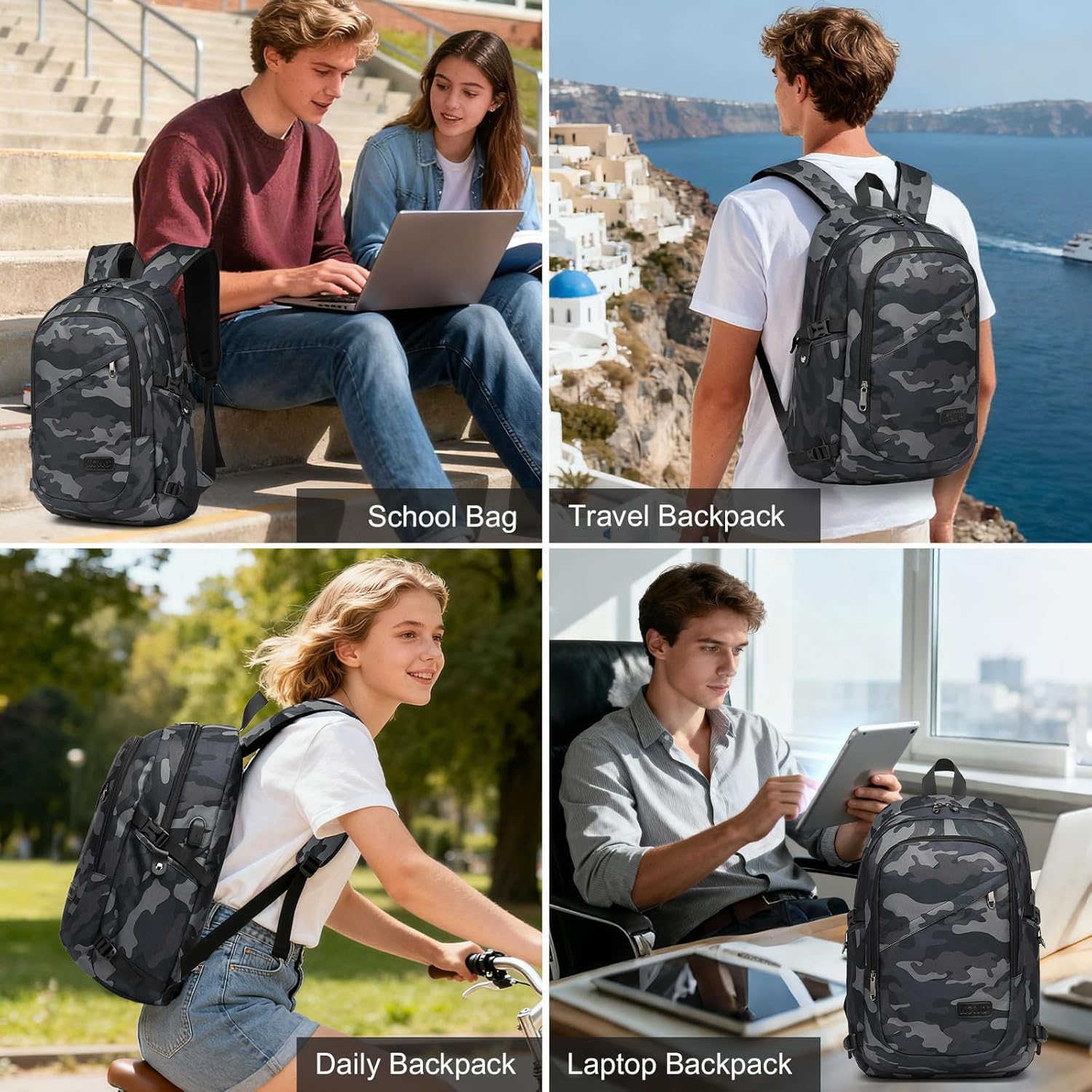 Kono Laptop Backpack, Rucksack for Men Women Travel Work 15.6 inch Laptop Bag wi...