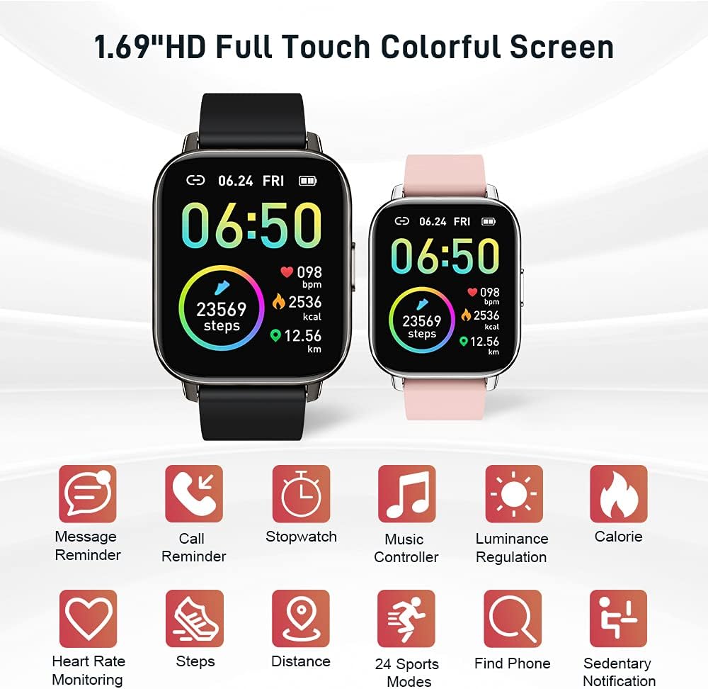 Smart Watch, Fitness Tracker 1.69" Touch Screen Fitness Watch with Heart Rate Sl...