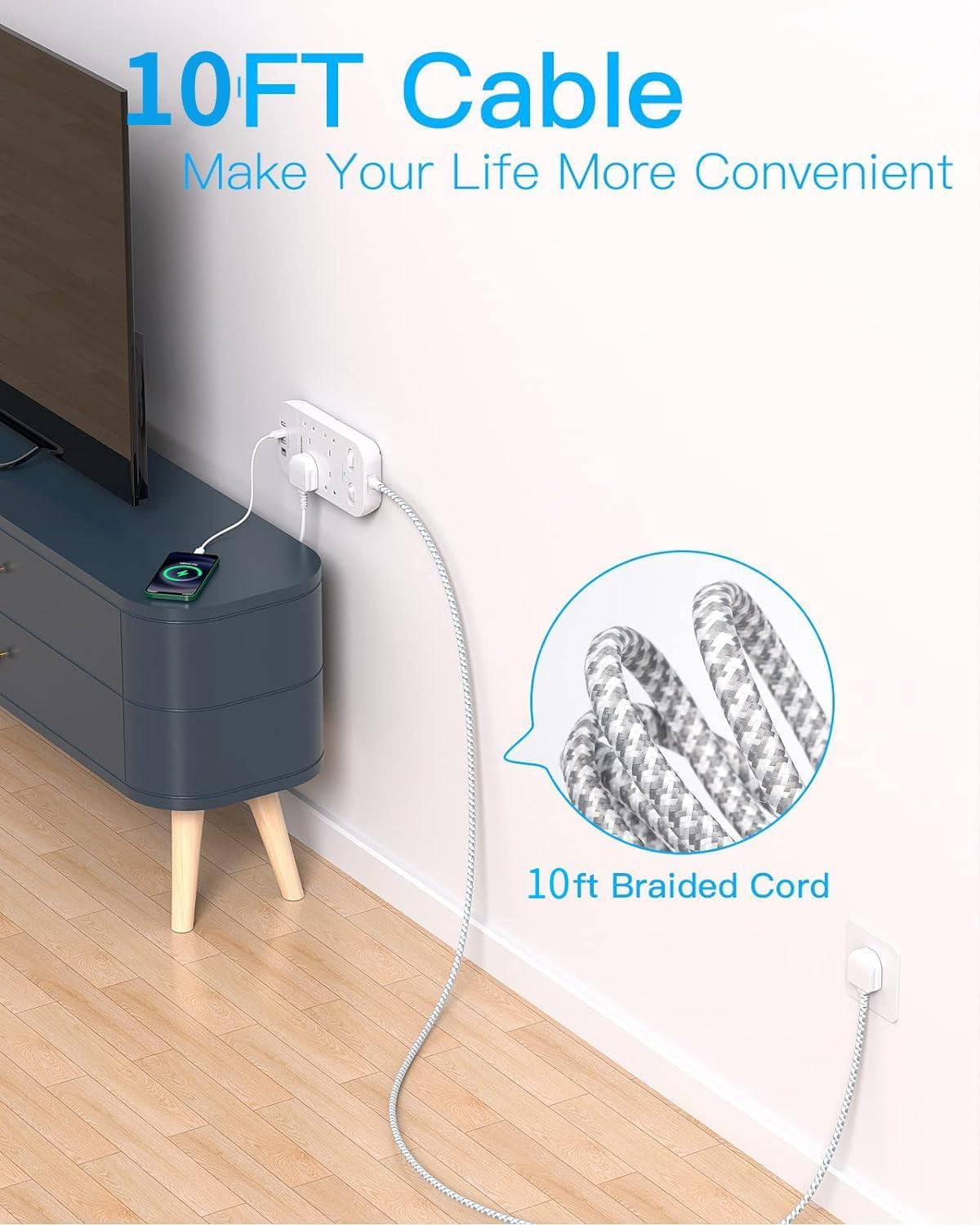 Extension Lead with 4 USB Slots, 3M Extension Cable, 4 Way Outlets Power Strip w...