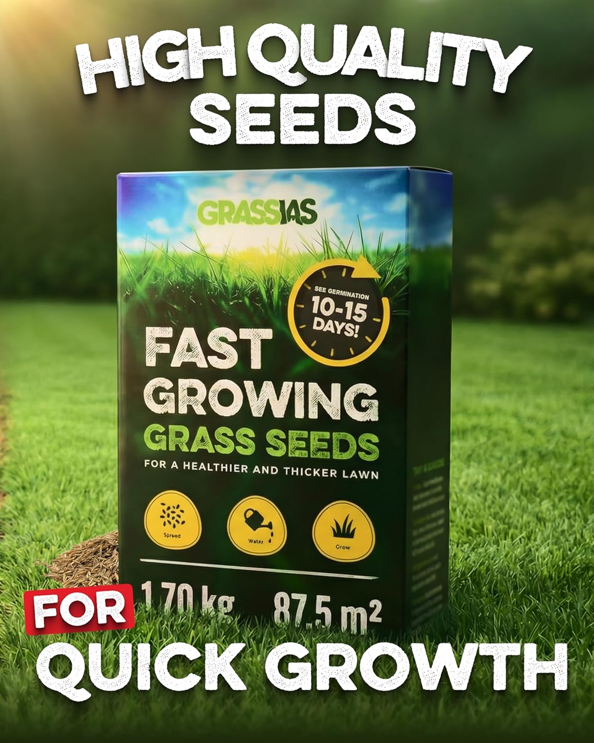 Grassias Fast Growing Grass Seed – 1.70KG Premium Quality Lawn Seed for Overseed...