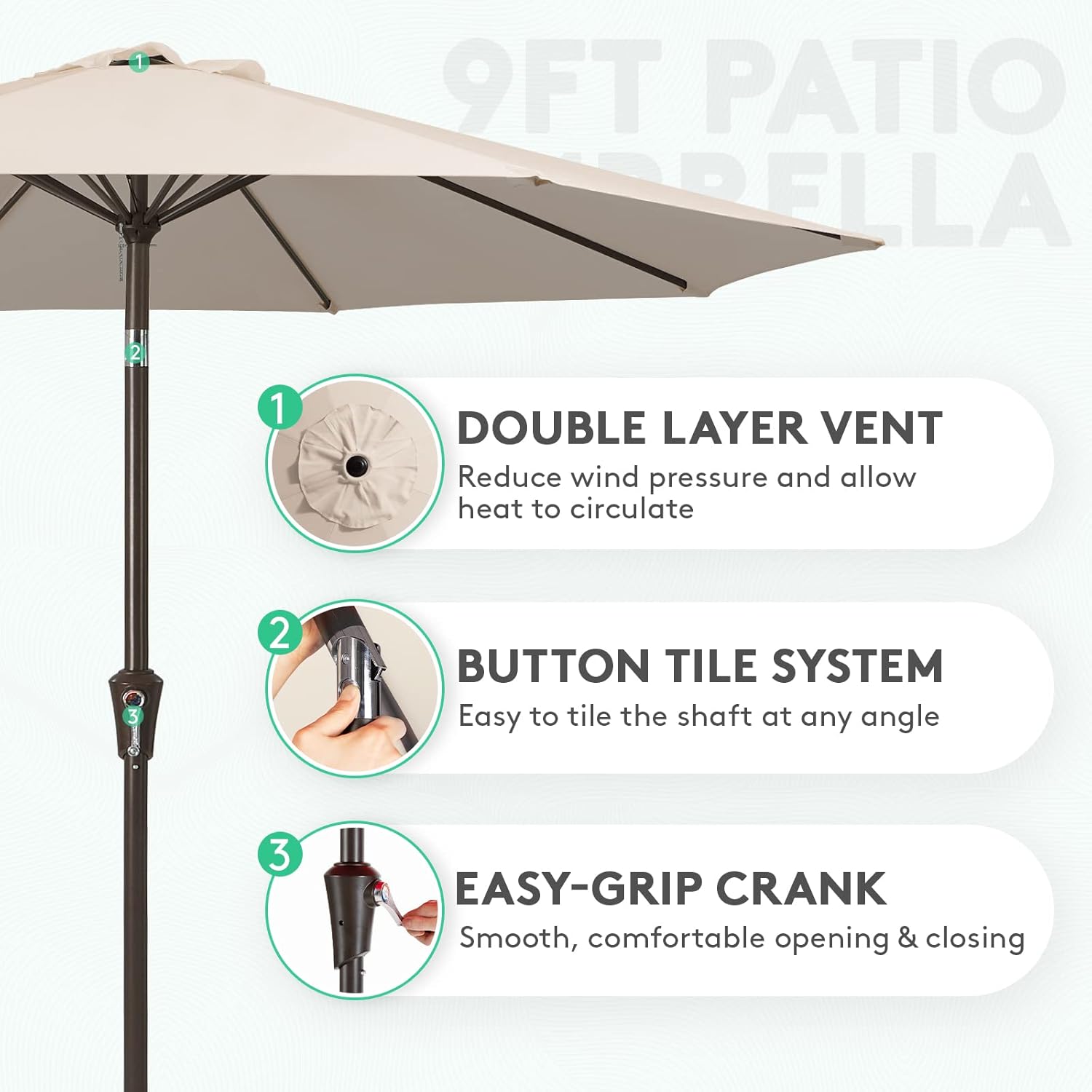 JEAREY 9FT Outdoor Patio Umbrella Outdoor Table Umbrella with Push Button Tilt a...
