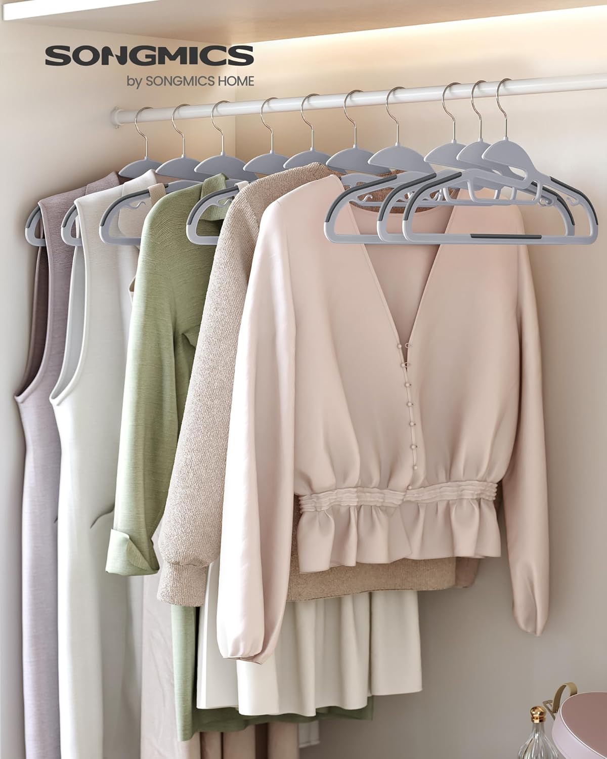 SONGMICS Set of 50 Plastic Hangers, Coat Hangers with U-Shaped Opening, Non-Slip...