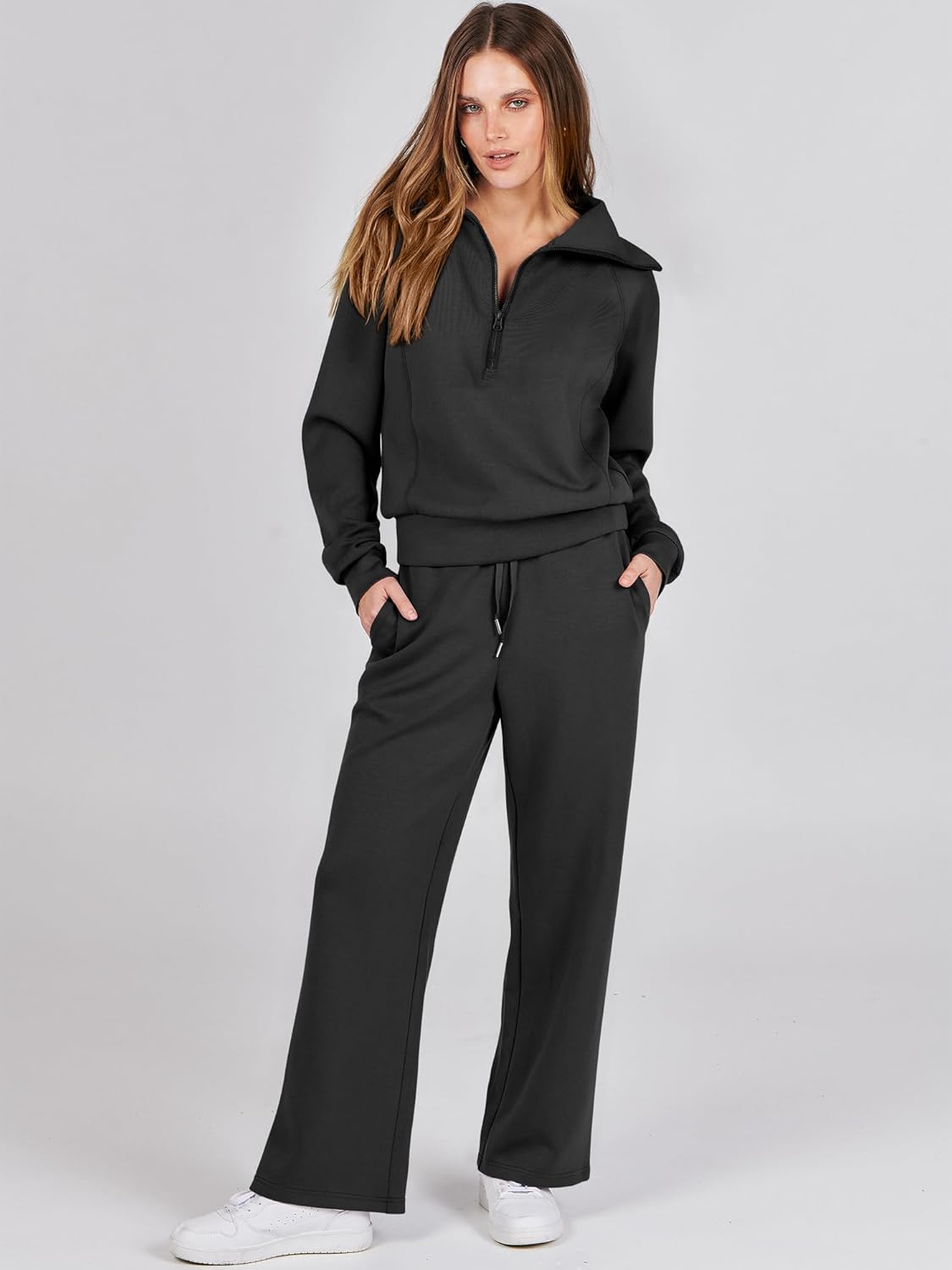 ANRABESS Women 2 Piece Outfits 2025 Fall Fashion Airport Wide Leg Pants Lounge S...